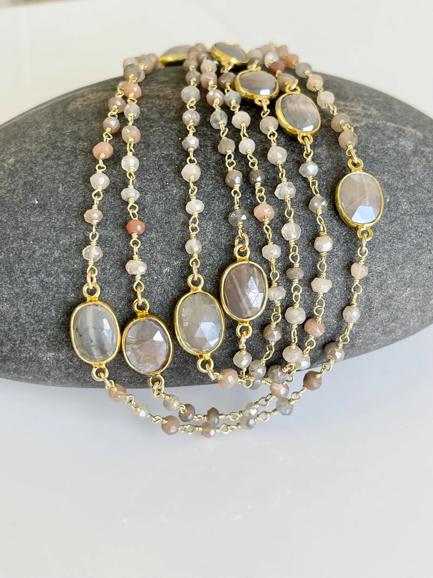 Multicolor Moonstone Long Beaded Necklace