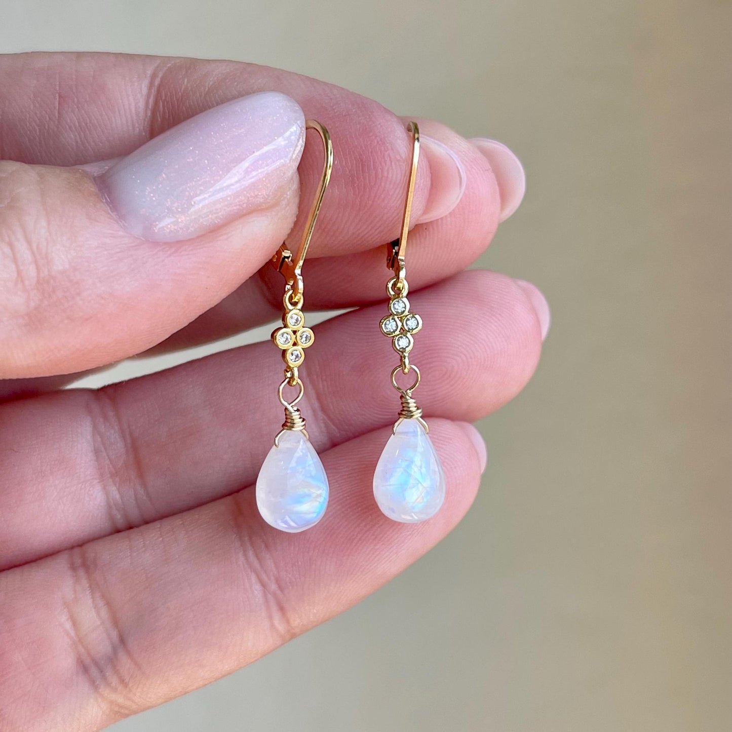 Rainbow Moonstone Teardrop Earrings