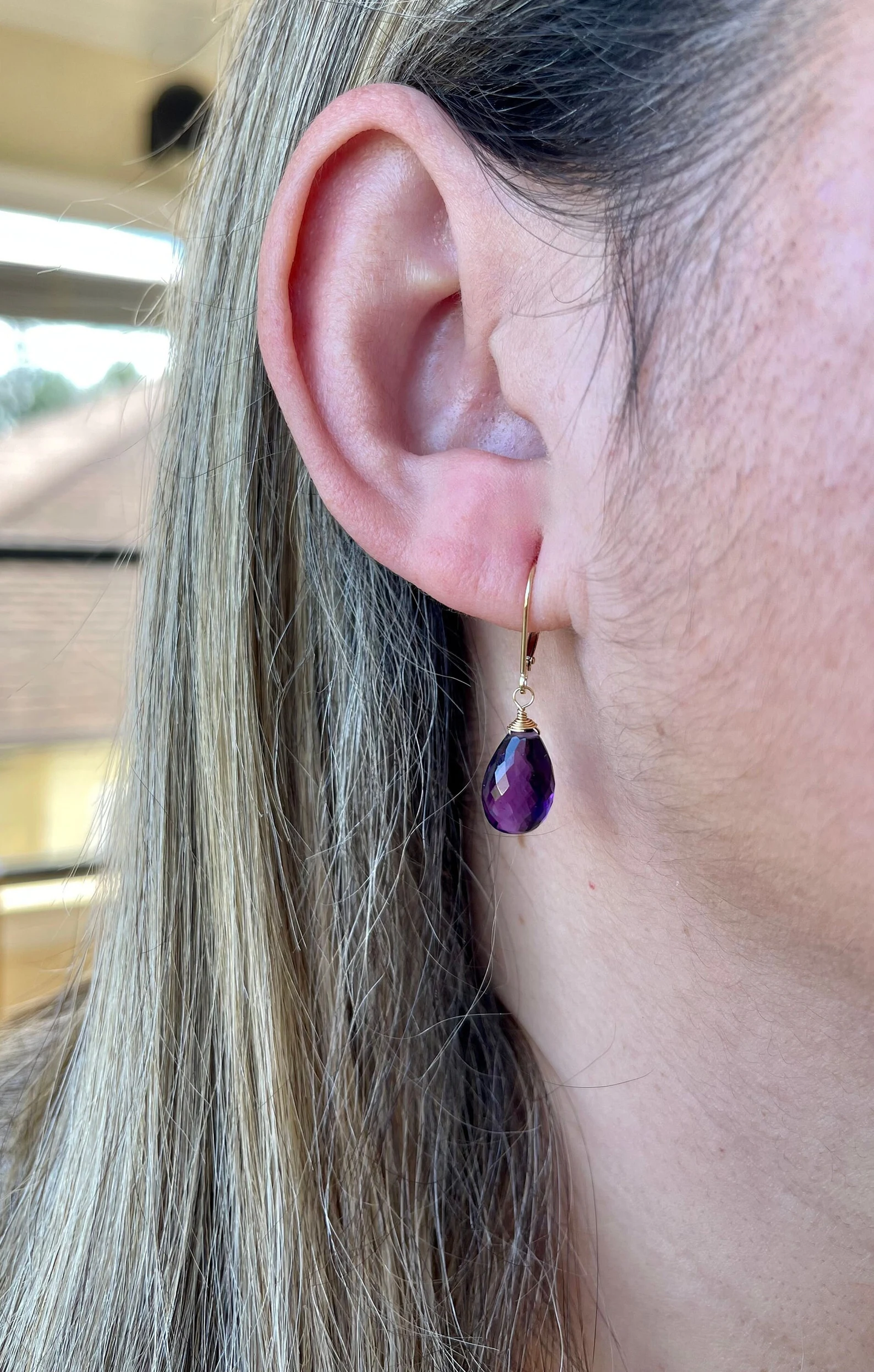 Amethyst Teardrop Earrings- Solid 14k Gold February Birthstone