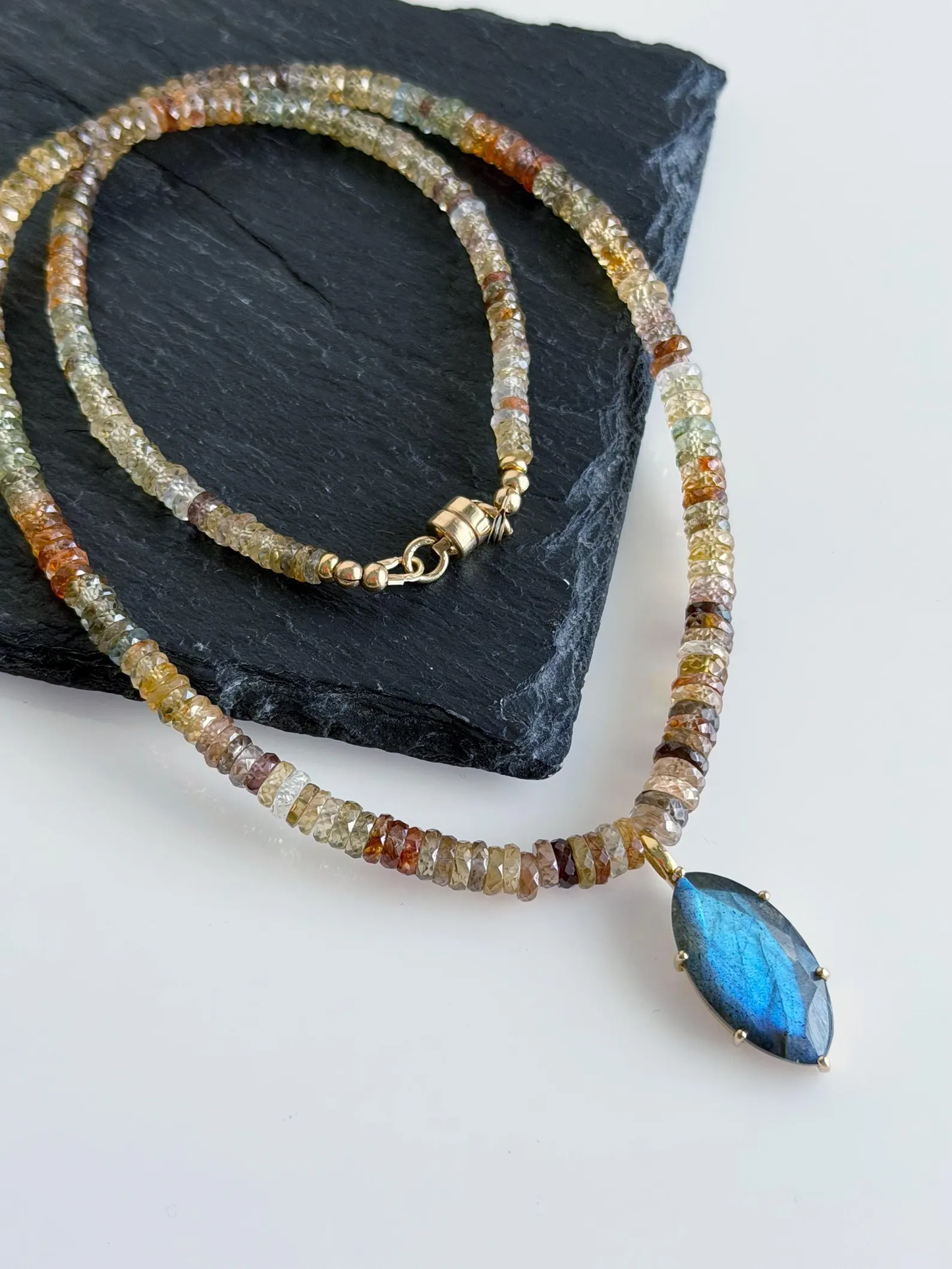 Natural Sapphire and Labradorite Statement Necklace,