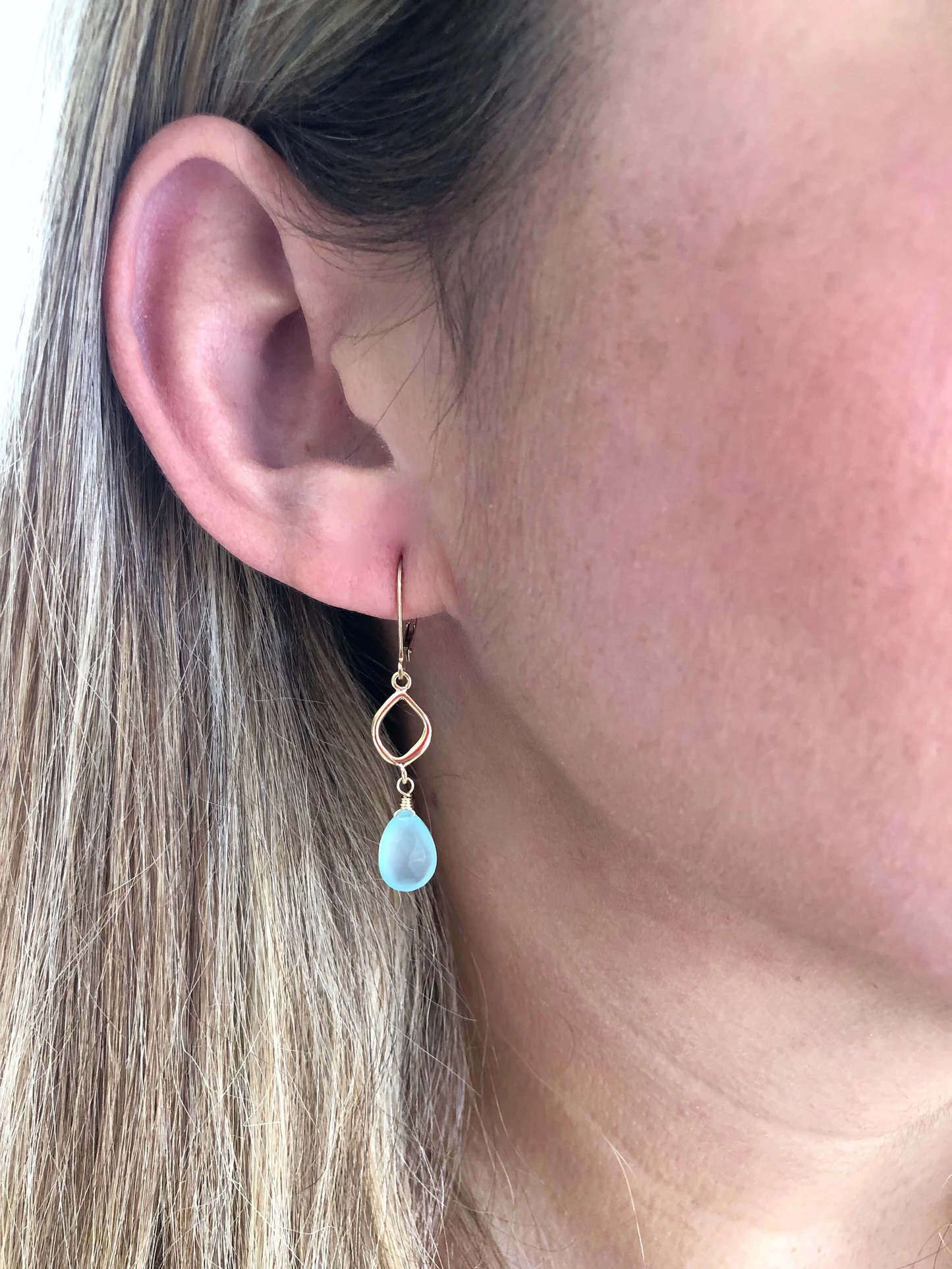 Aqua Chalcedony Teardrop Dangle Earrings