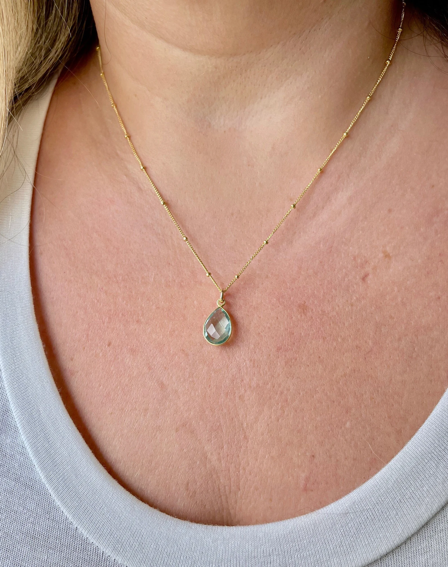 Green Amethyst Teardrop Bezeled Necklace