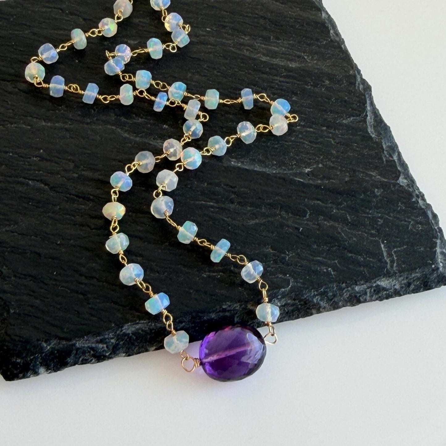 Amethyst and Ethiopian Opal Beaded Necklace