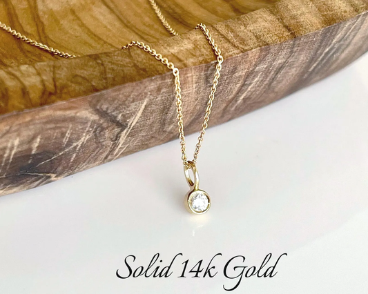 Tiny Diamond Minimalist Necklace- Solid 14k Gold