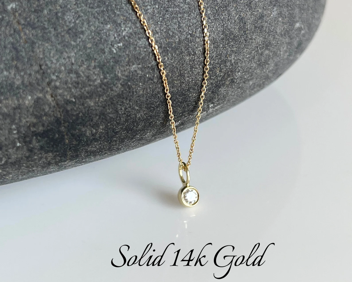 Tiny Diamond Minimalist Necklace- Solid 14k Gold