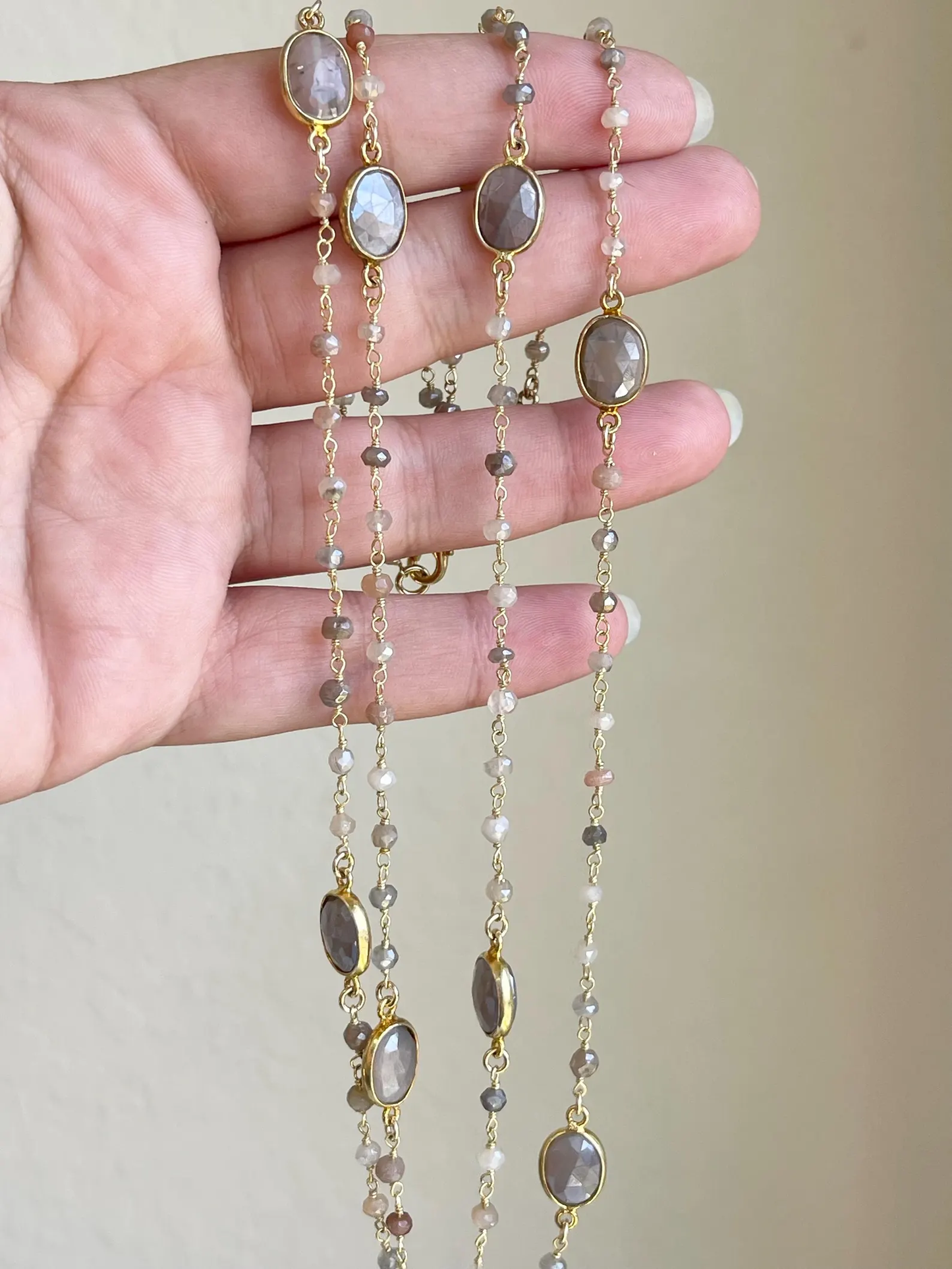 Multicolor Moonstone Long Beaded Necklace
