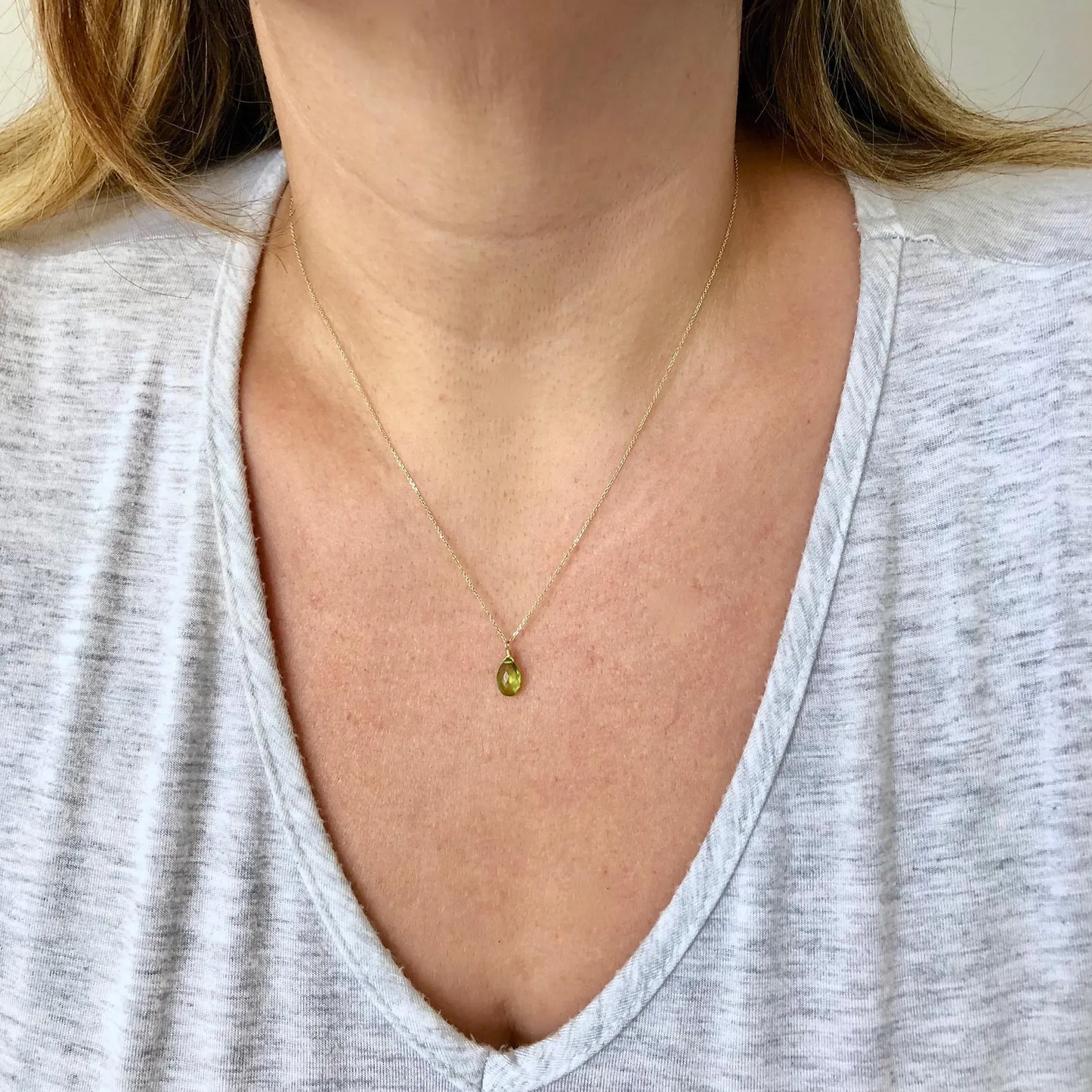 Peridot Necklace, August Birthstone, Solid 14k Gold Teardrop Jewelry