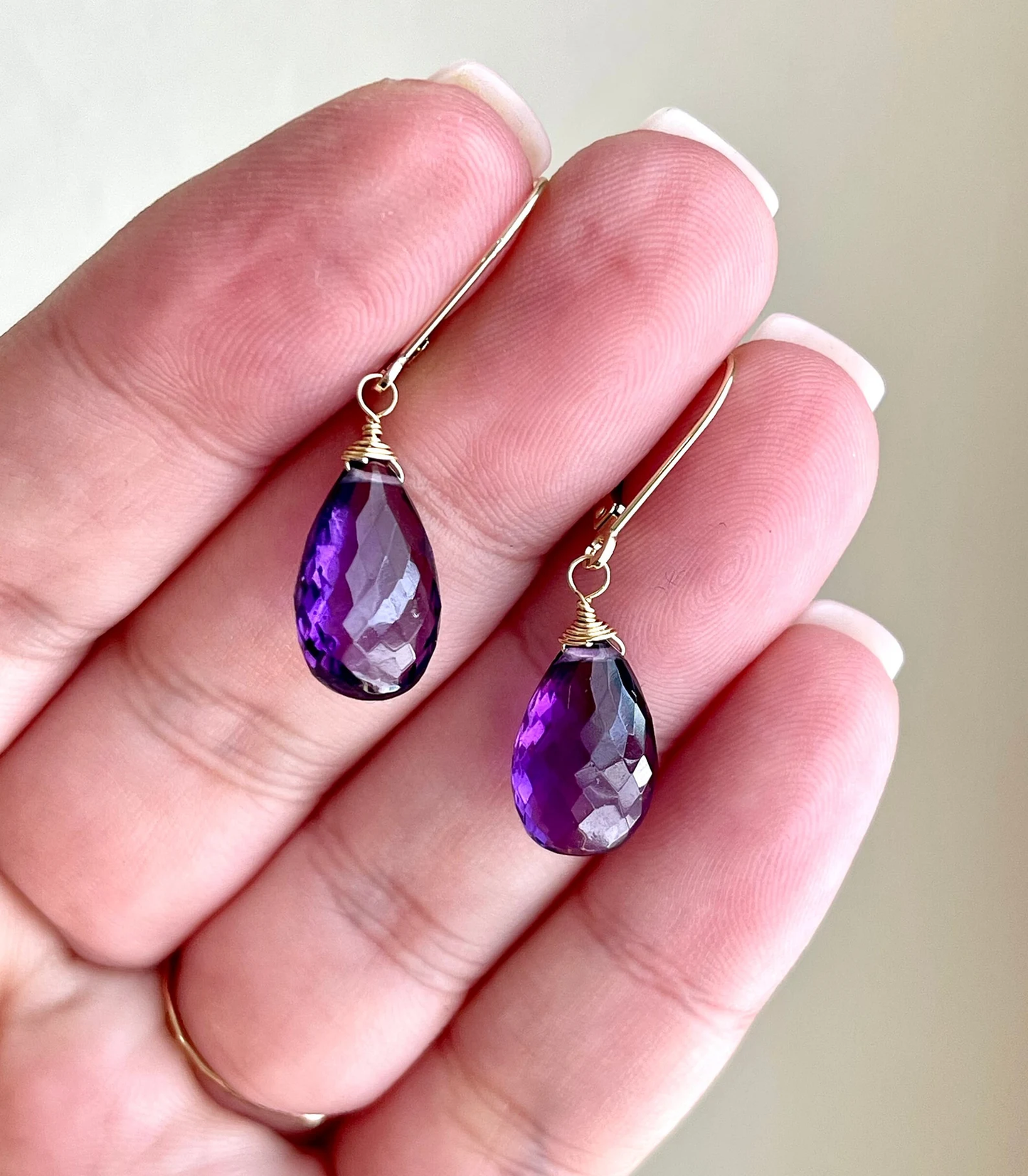 Amethyst Teardrop Earrings- Solid 14k Gold February Birthstone
