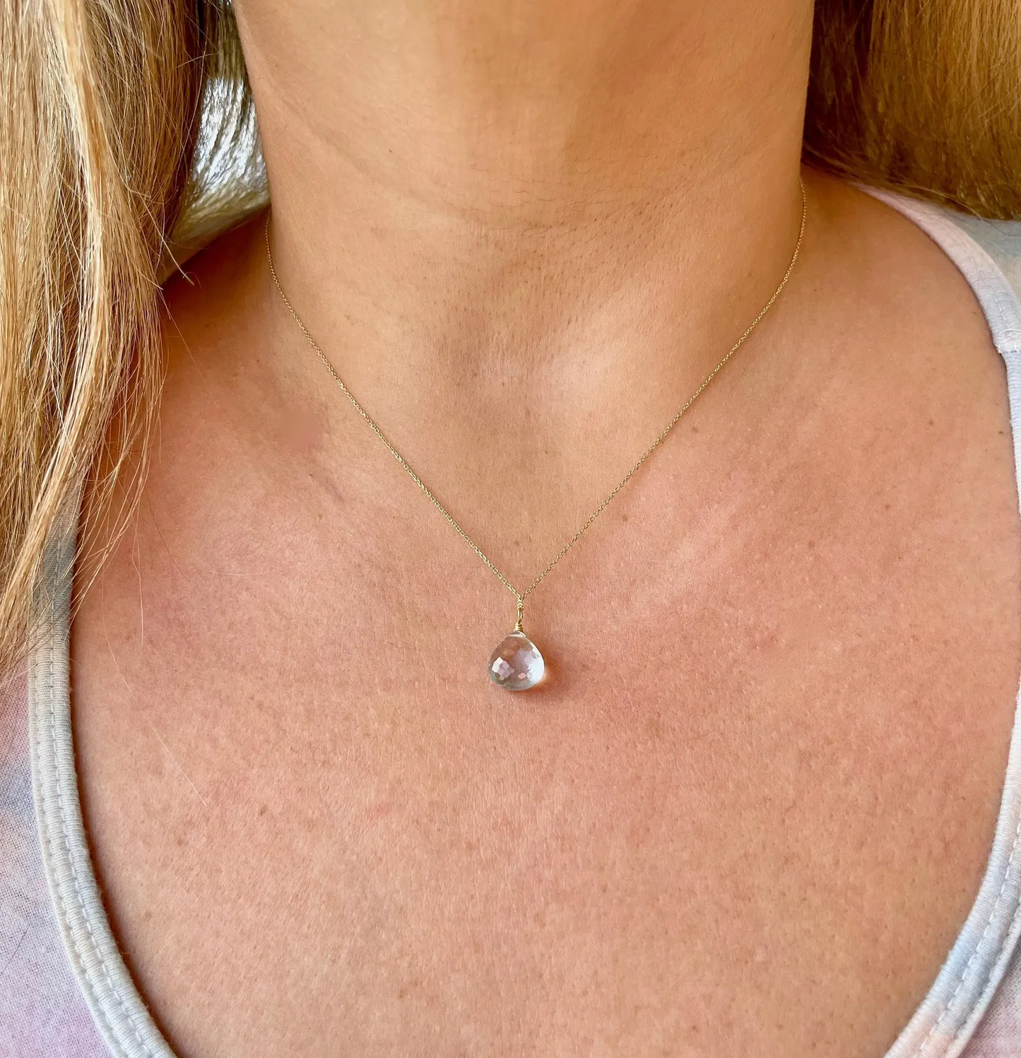 Aquamarine Teardrop Necklace- Solid 14k Gold March Birthstone