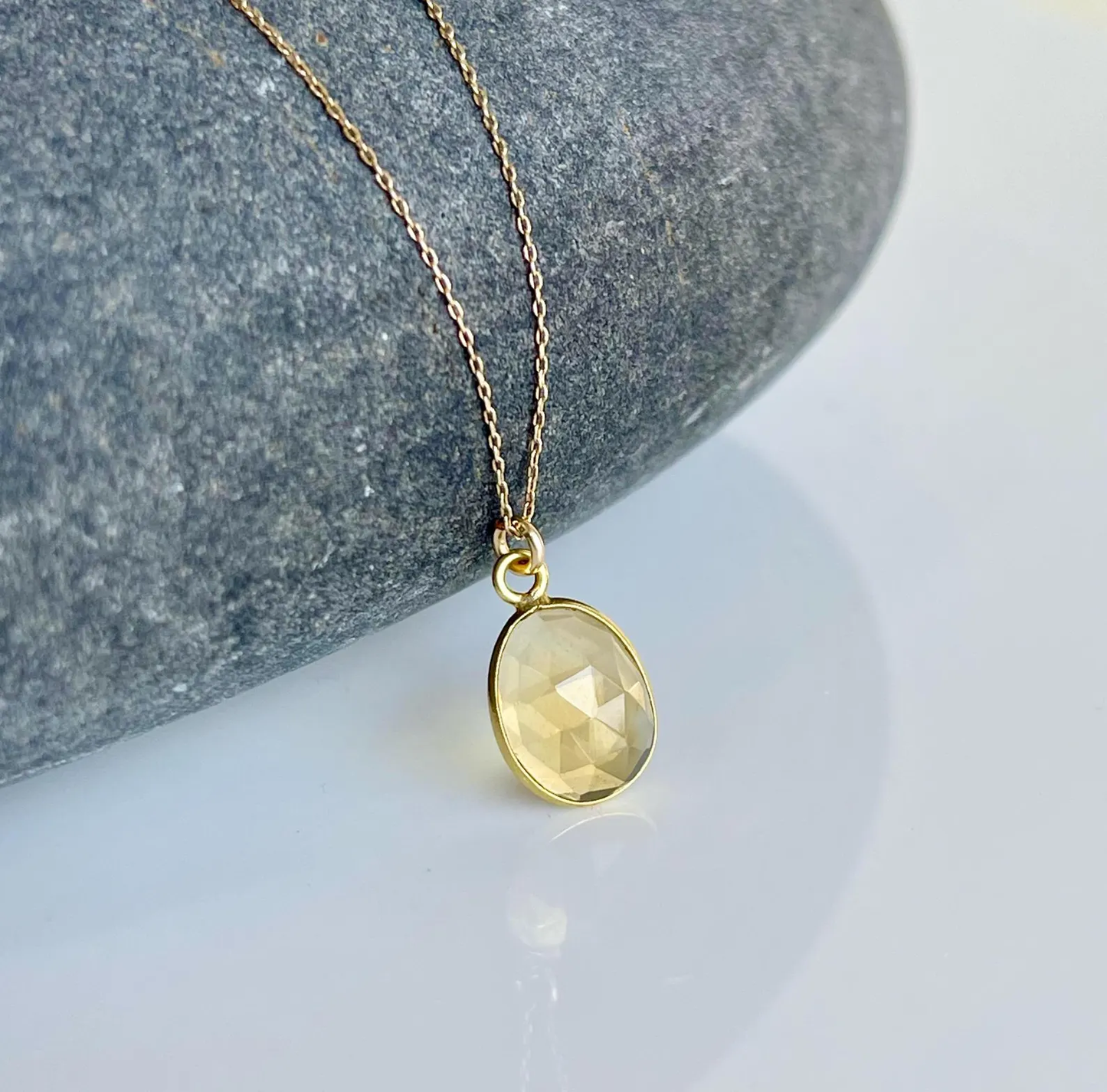 Yellow Topaz Oval Necklace- Solid 14K Gold November Birthstone