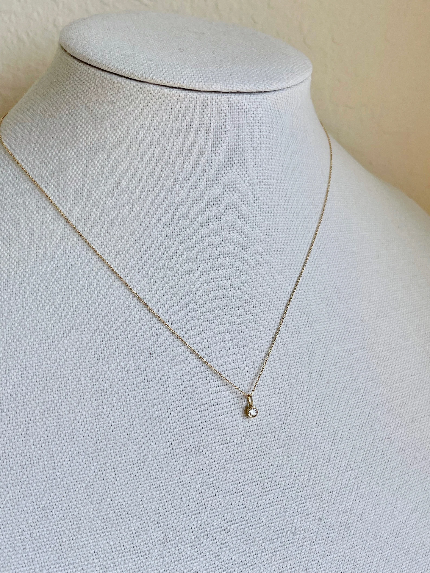 Tiny Diamond Minimalist Necklace- Solid 14k Gold