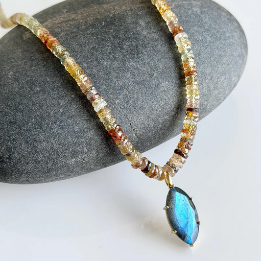Natural Sapphire and Labradorite Statement Necklace,