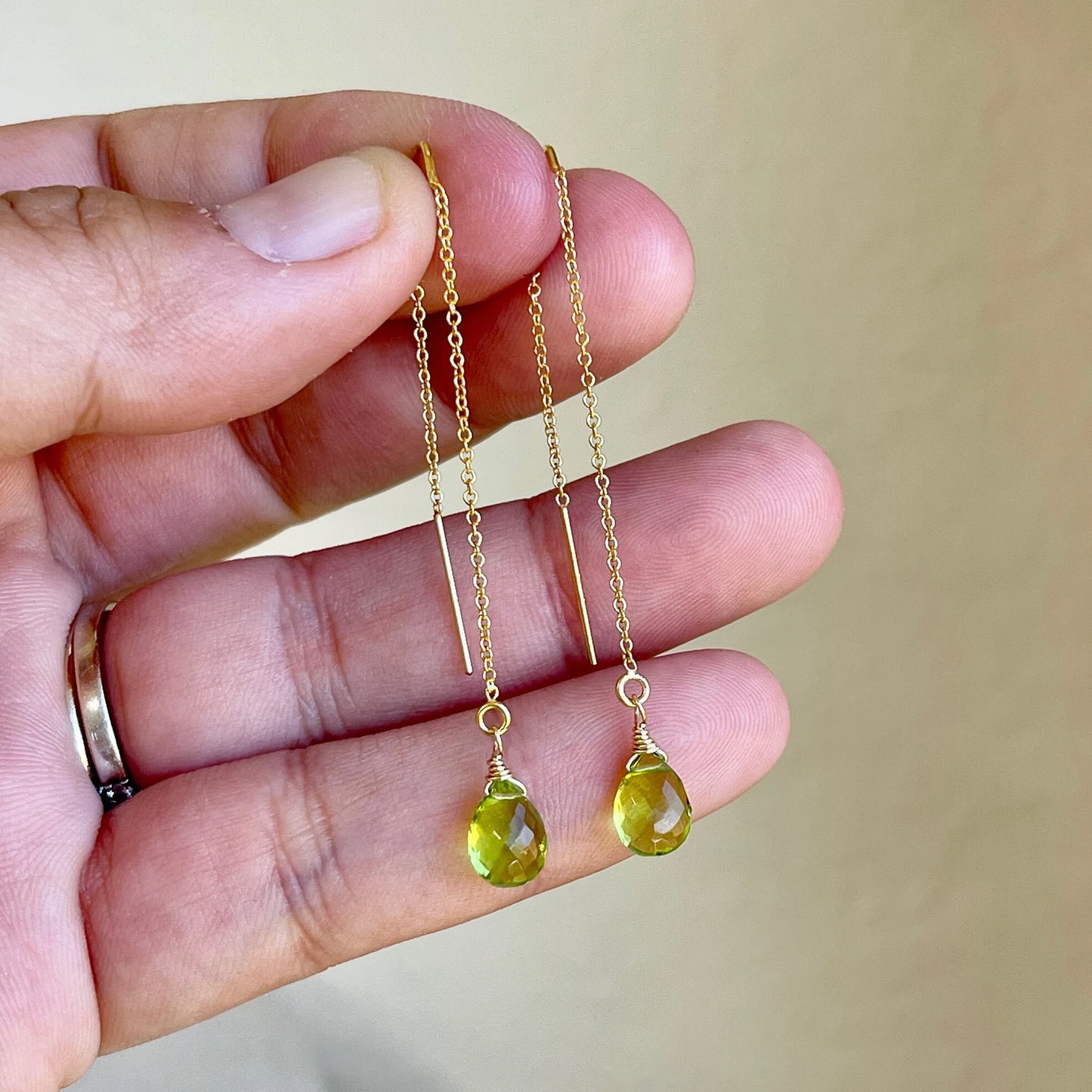 Peridot Threader Earrings- August Birthstone