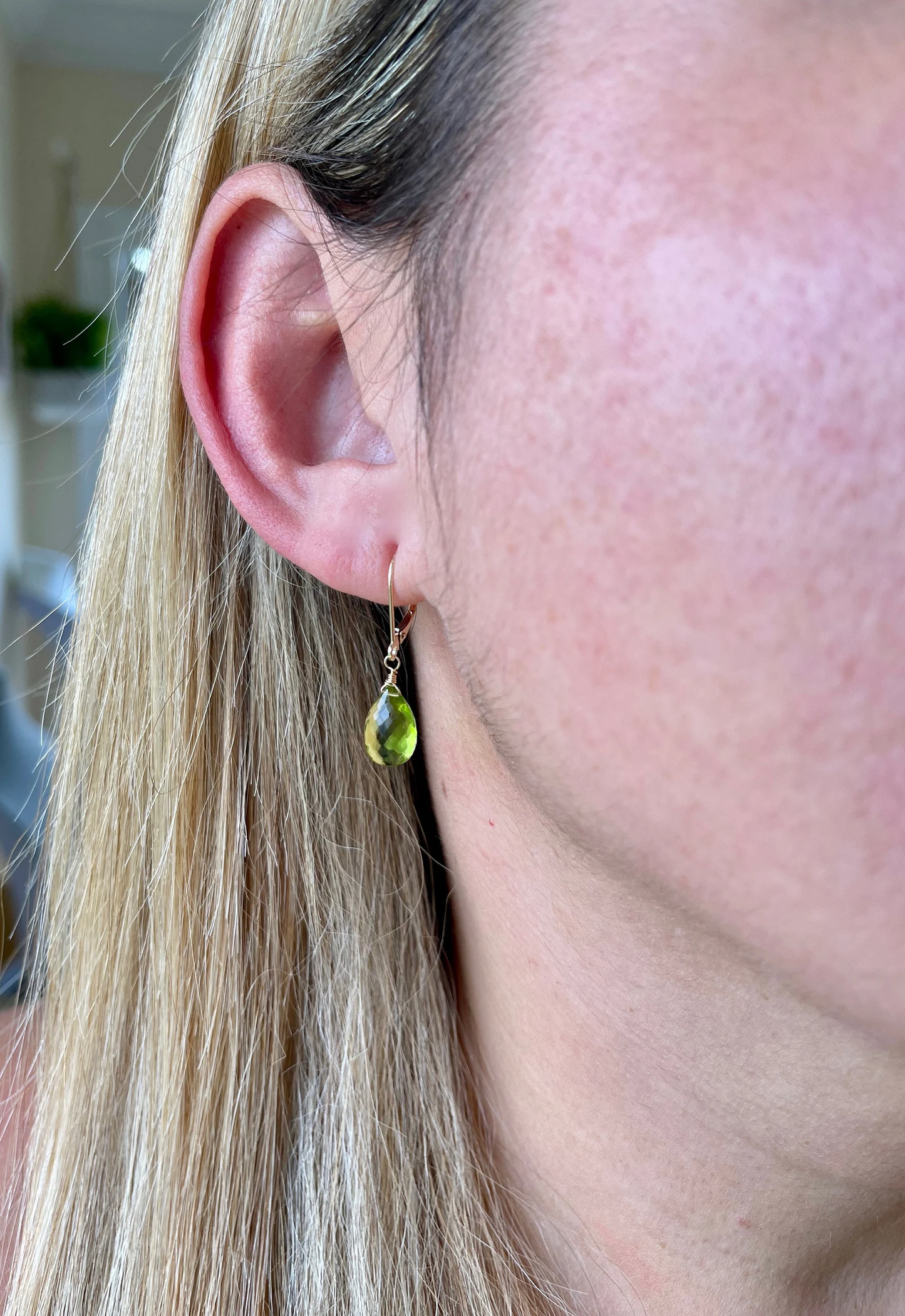Peridot Teardrop Earrings- Solid 14k Gold August Birthstone