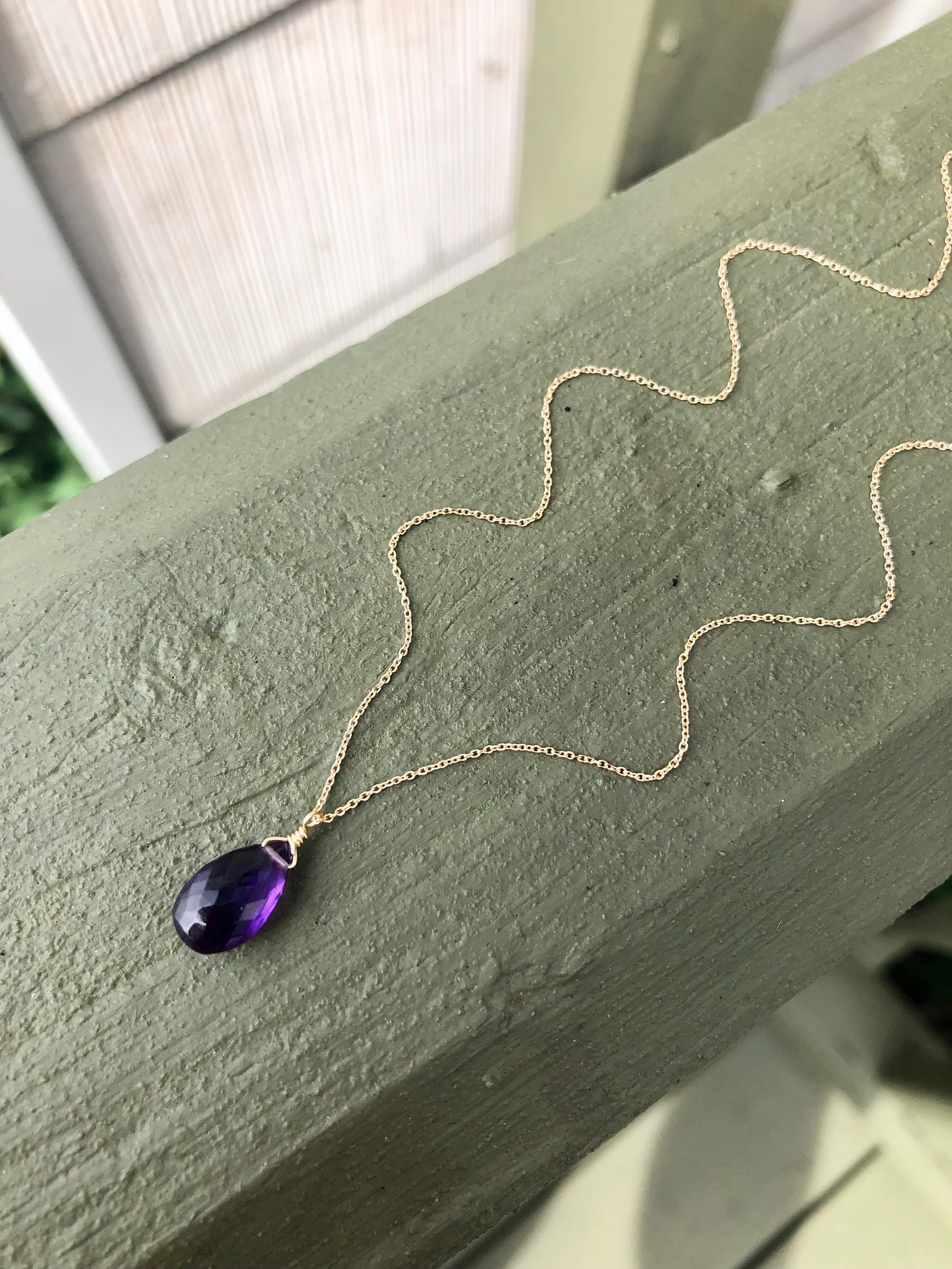Amethyst Teardrop Necklace in Solid 14k Gold
