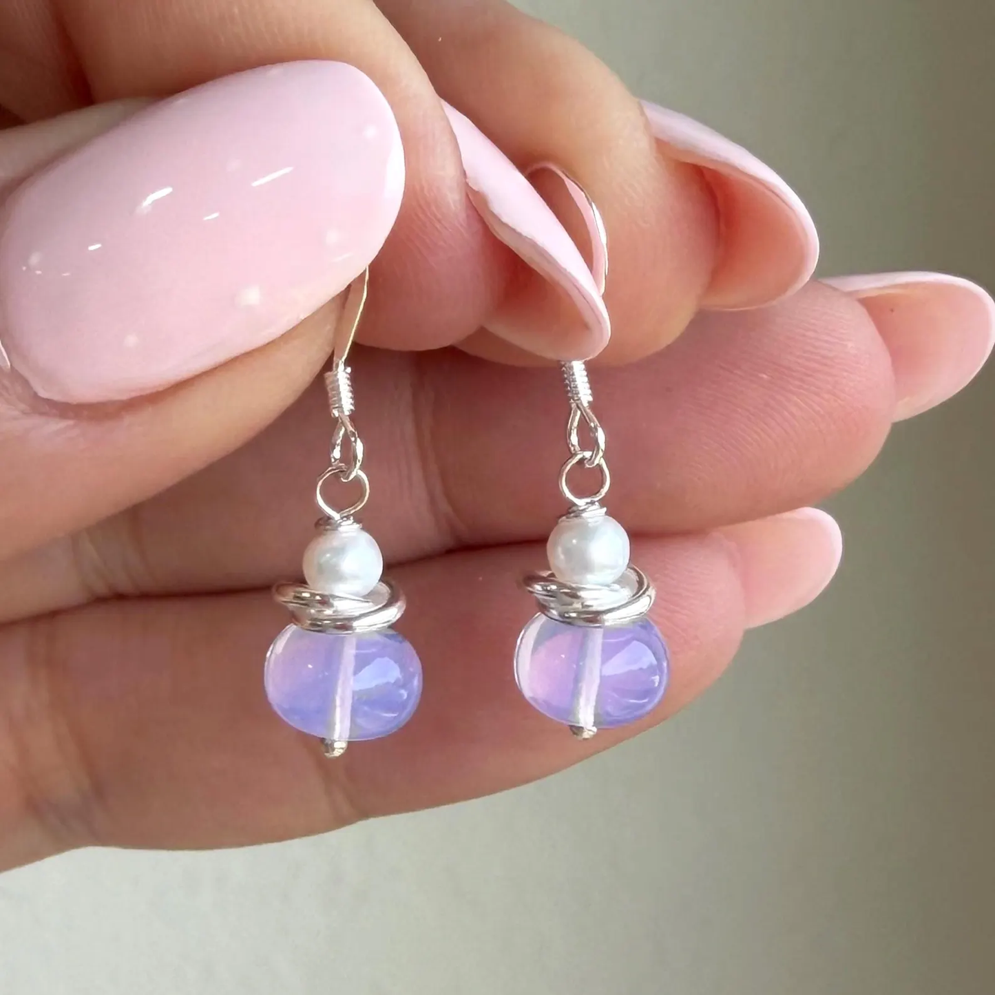 Lavender Quartz and Pearl Earrings