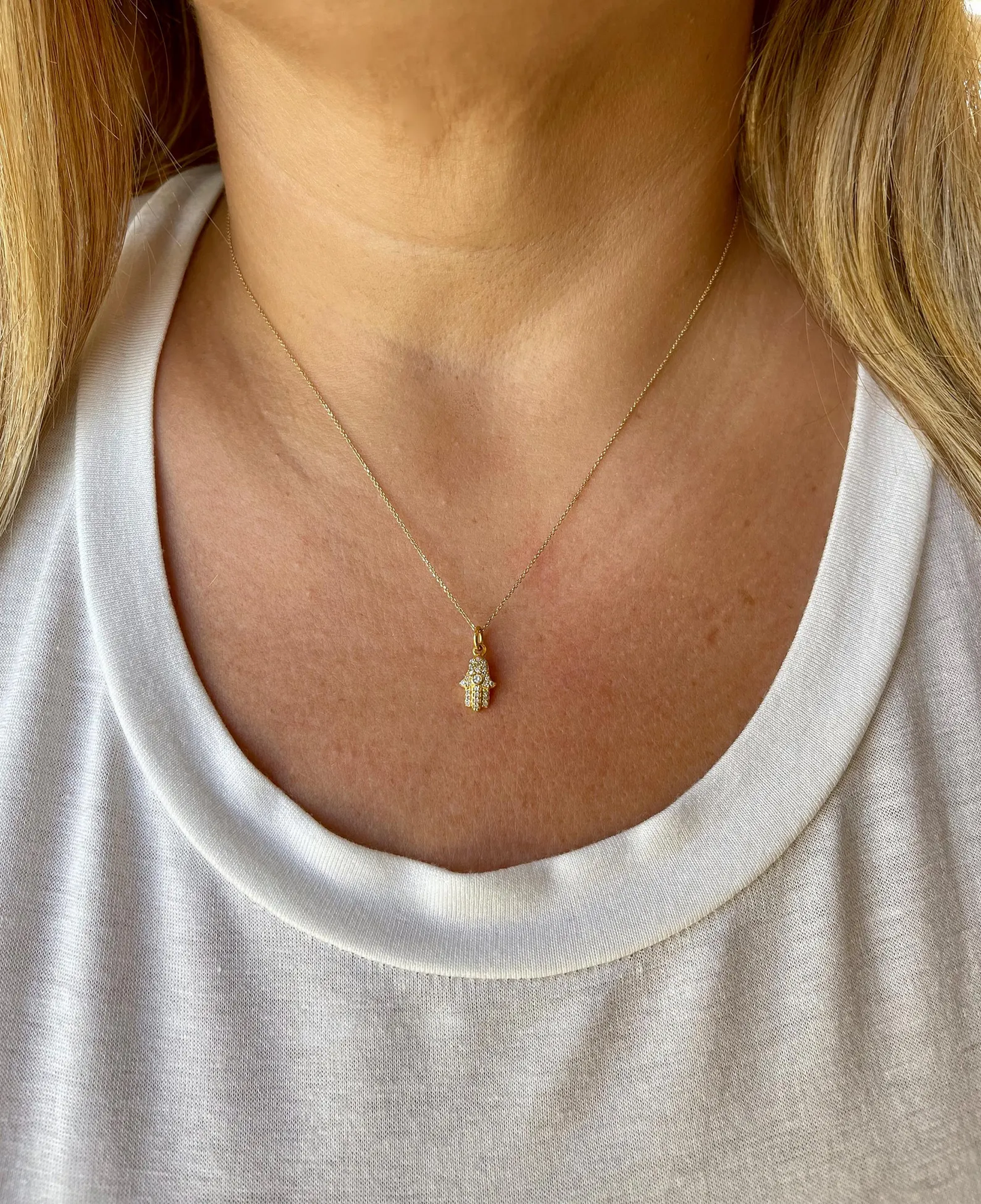 Hamsa Diamond Necklace- Solid 14k Gold