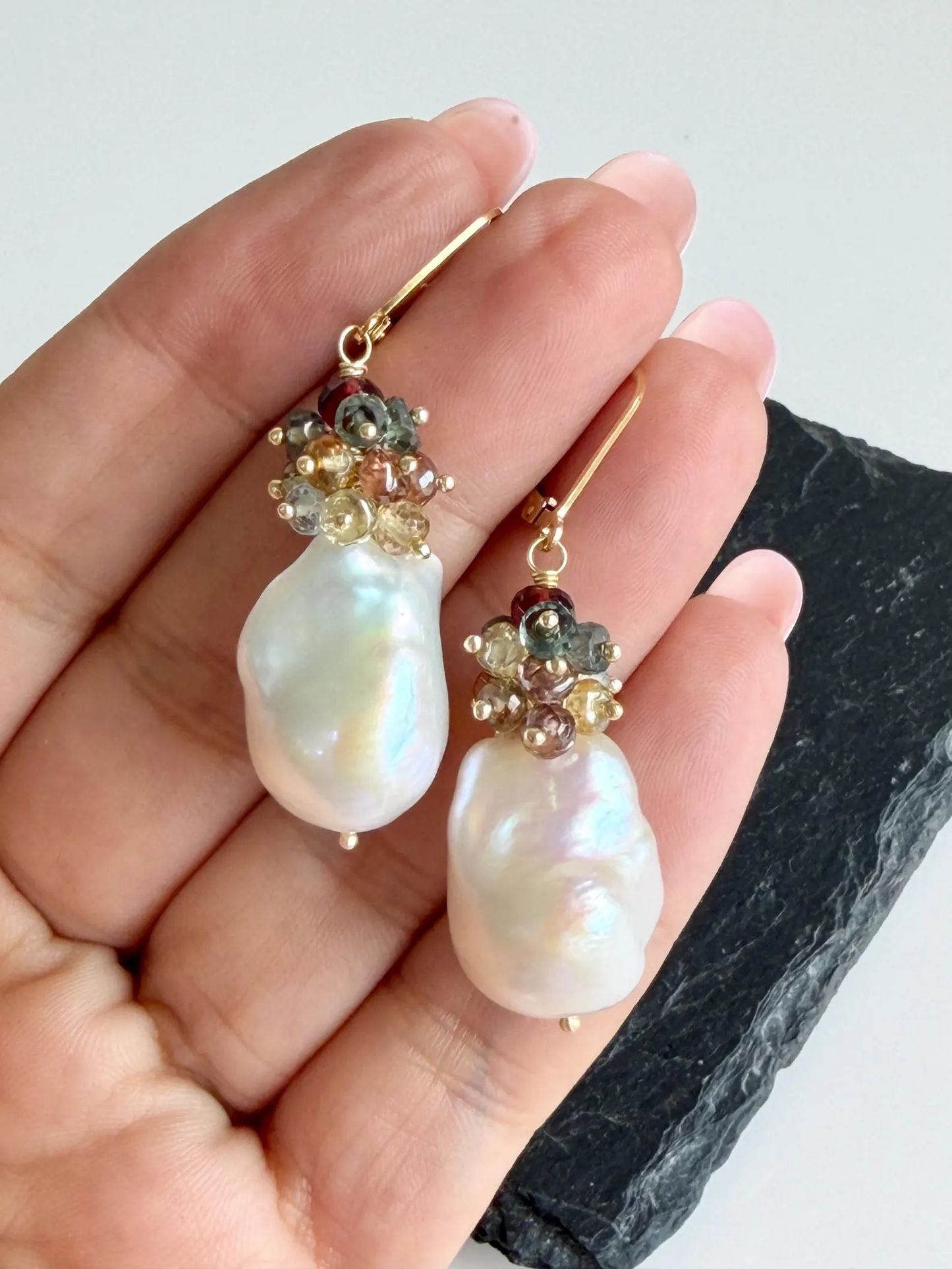 Baroque Pearl and Sapphire Statement Earrings- June Birthstone