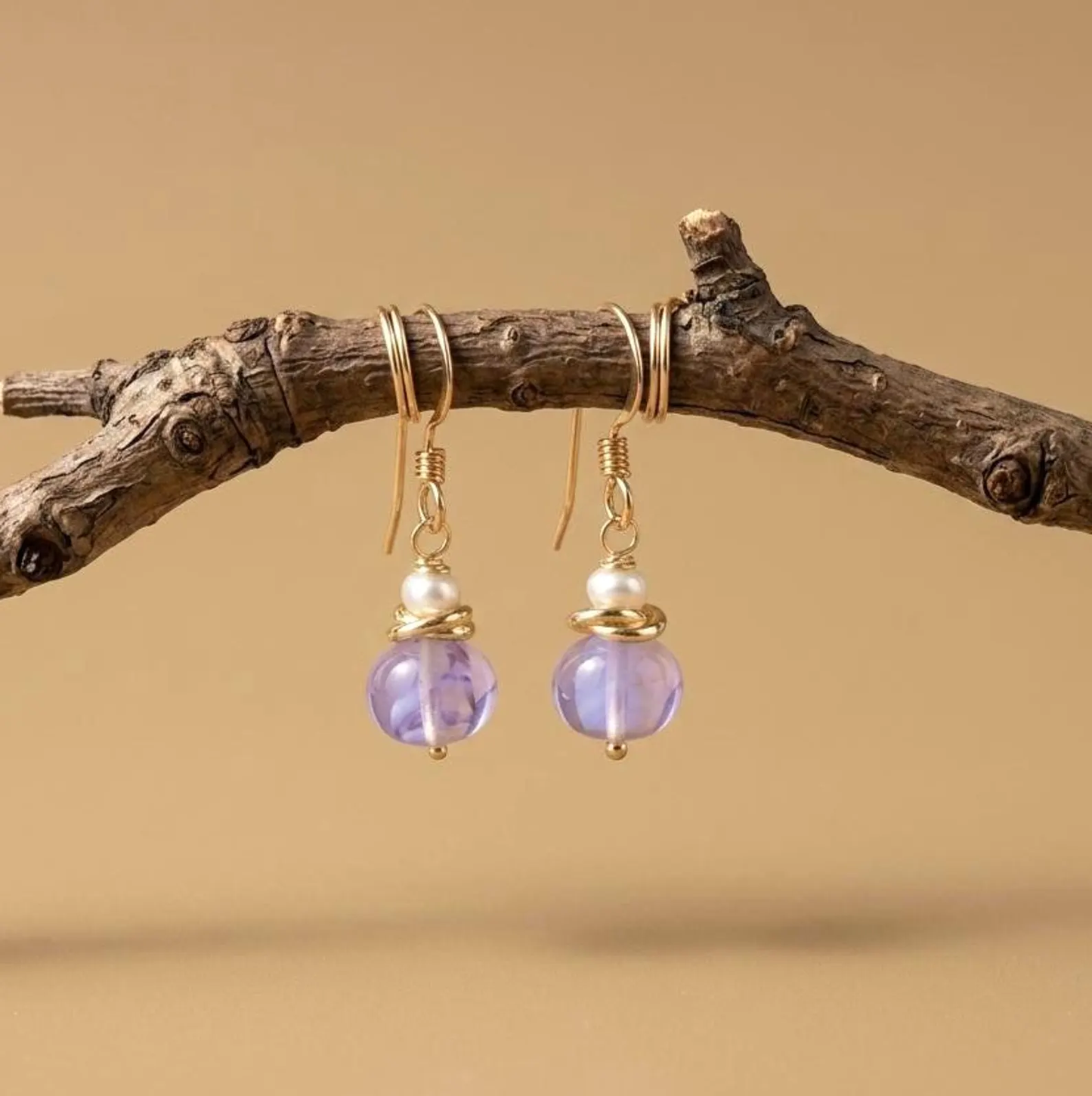 Lavender Quartz and Pearl Earrings