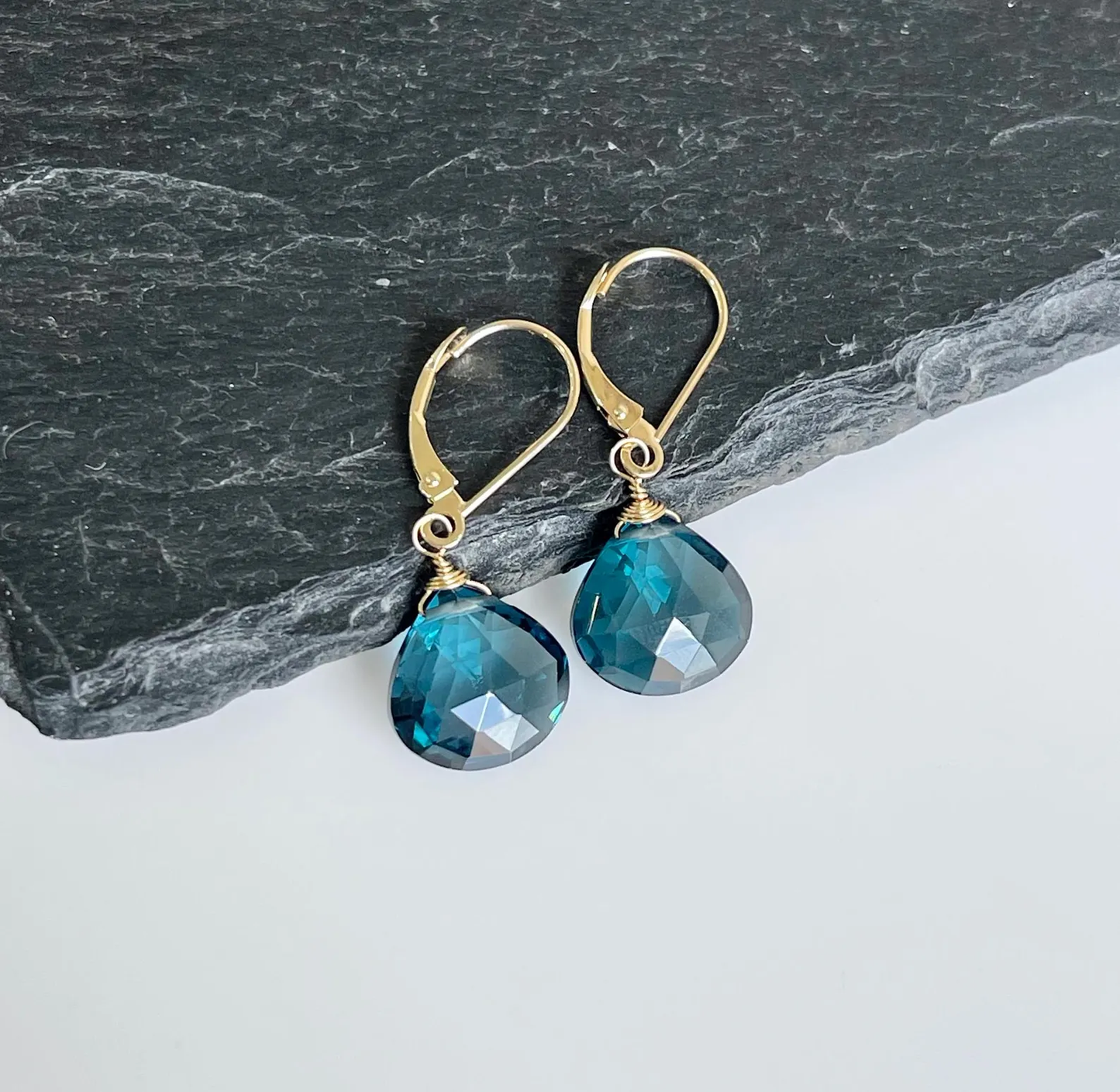 London Blue Topaz Teardrop Earrings- Solid 14k Gold December Birthstone