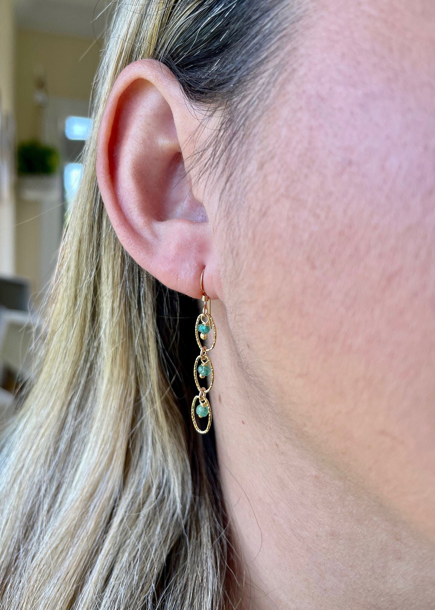 Emerald Oval Dangle Earrings- May Birthstone