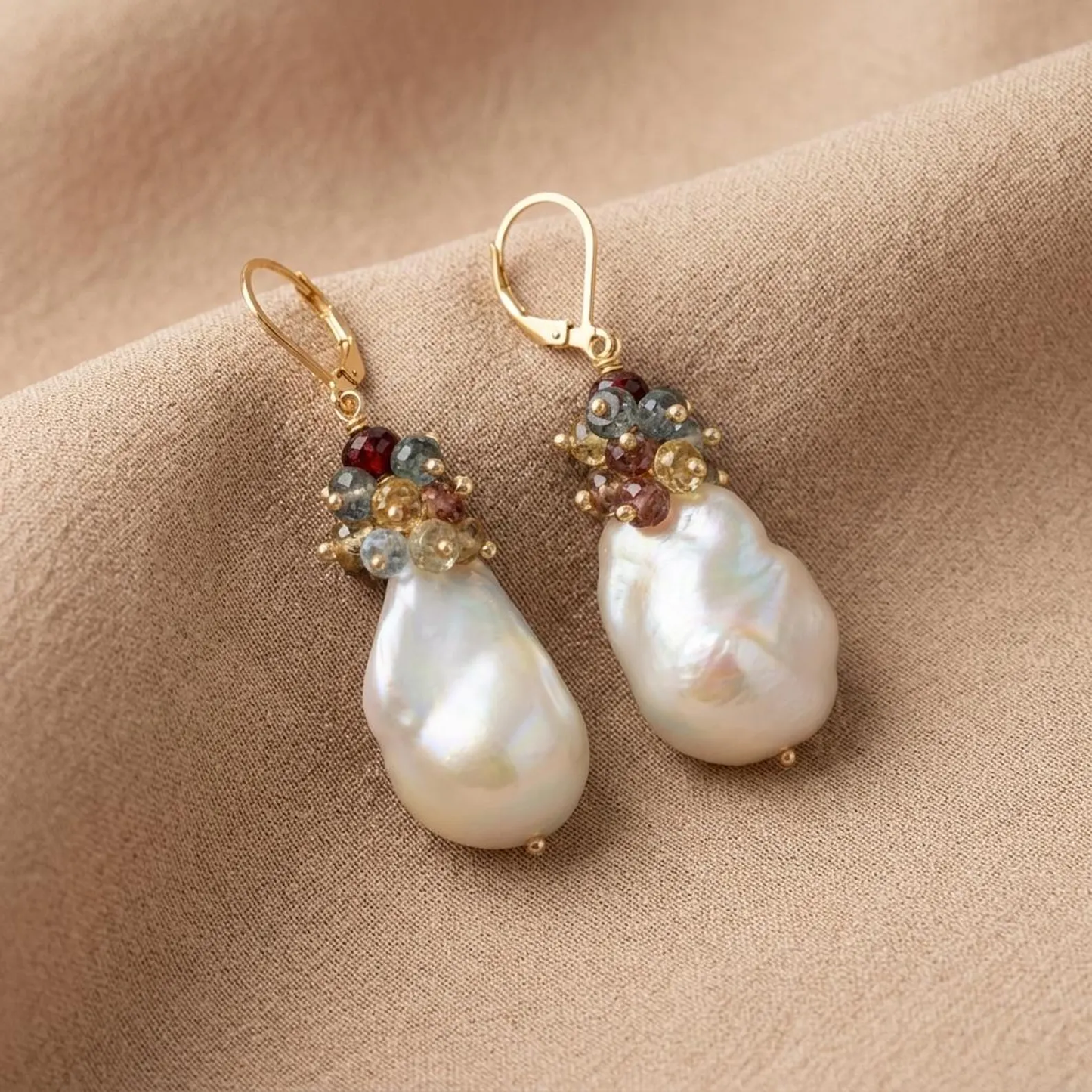 Baroque Pearl and Sapphire Statement Earrings- June Birthstone