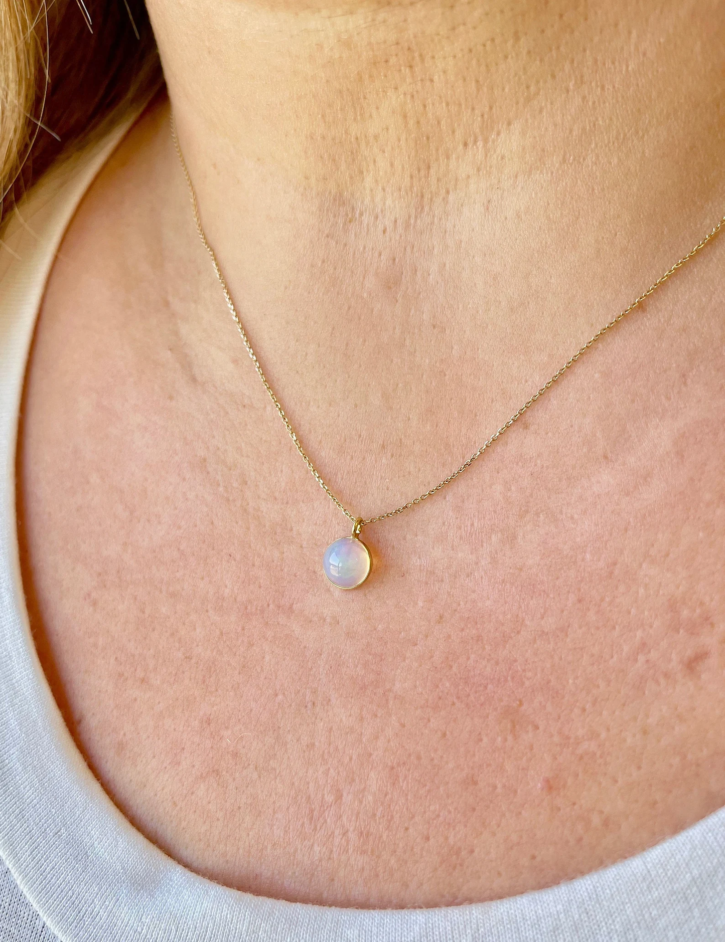 Ethiopian Opal Tiny Dome Necklace -Solid 14k Gold