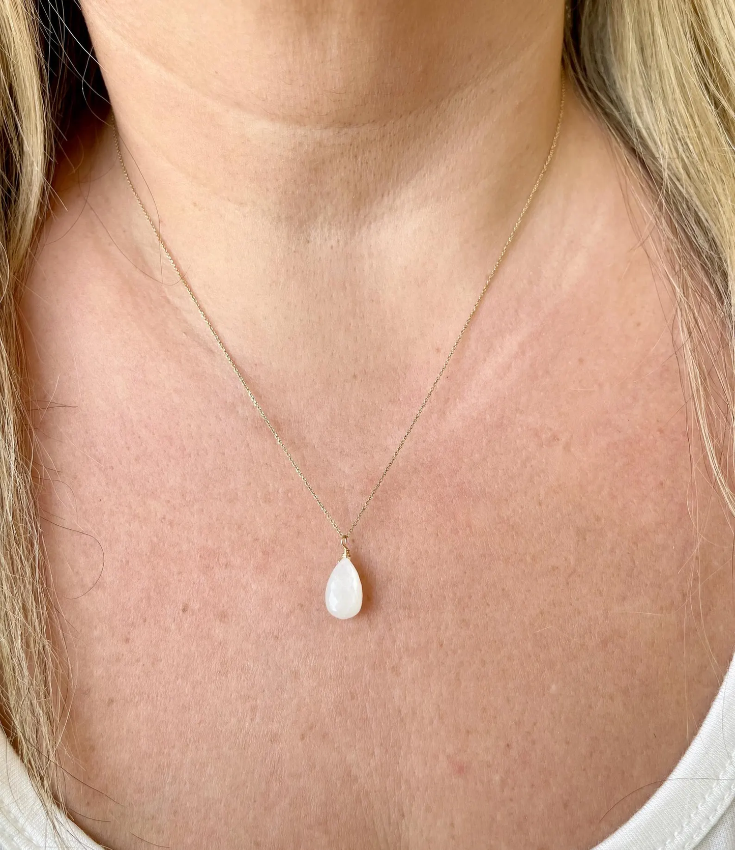 White Moonstone Necklace- Solid 14k Gold June Birthstone