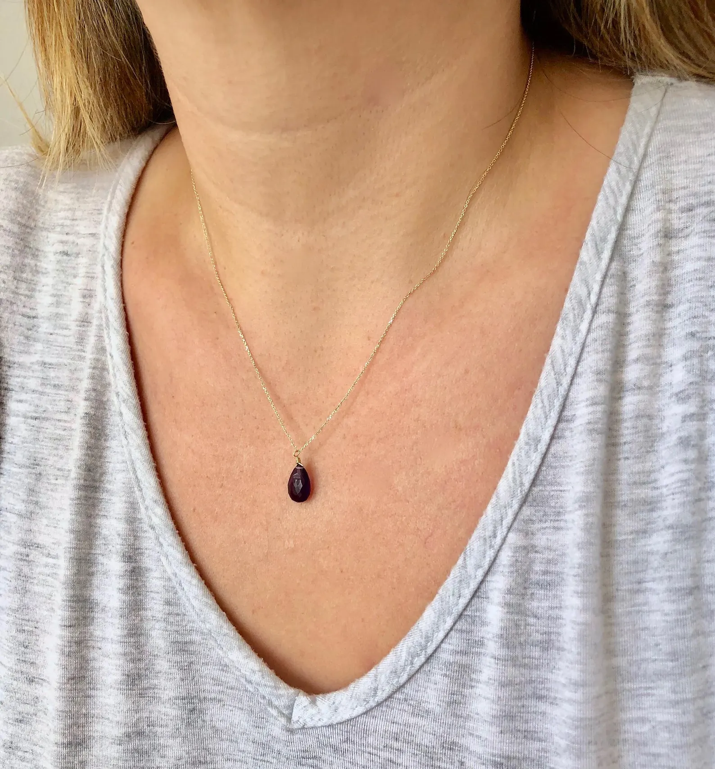Amethyst Teardrop Necklace in Solid 14k Gold