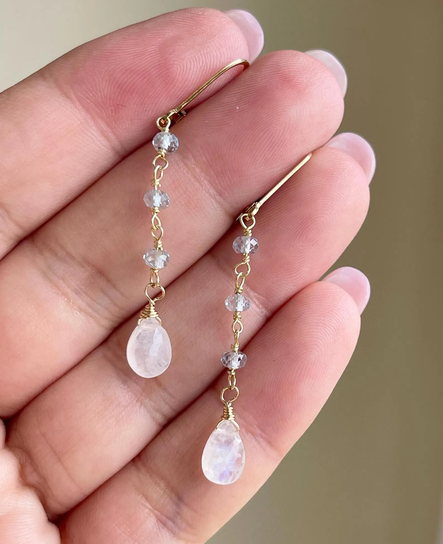 Moonstone and Aquamarine Dangle Earrings