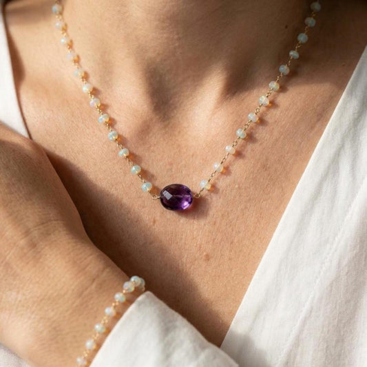 Amethyst and Ethiopian Opal Beaded Necklace