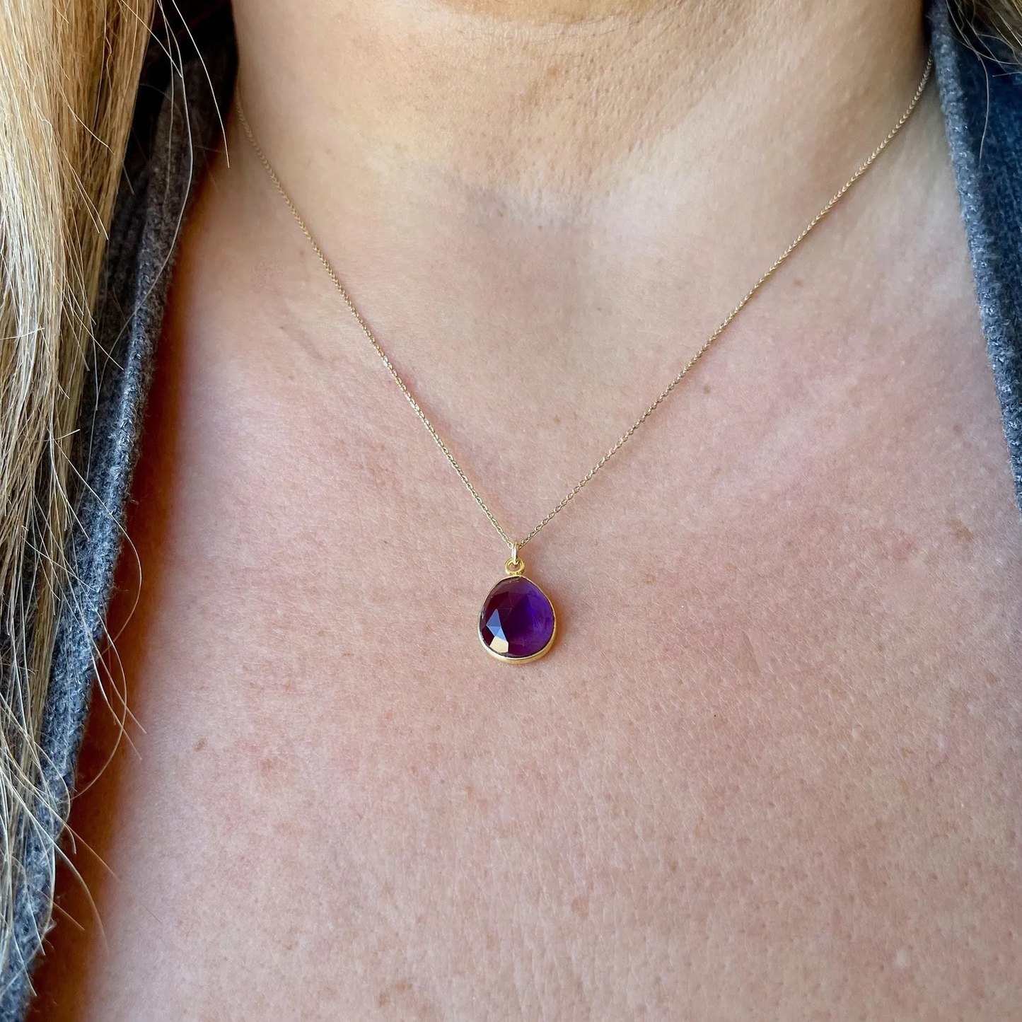 Amethyst Oval Necklace- Solid 14k Gold February Birthstone