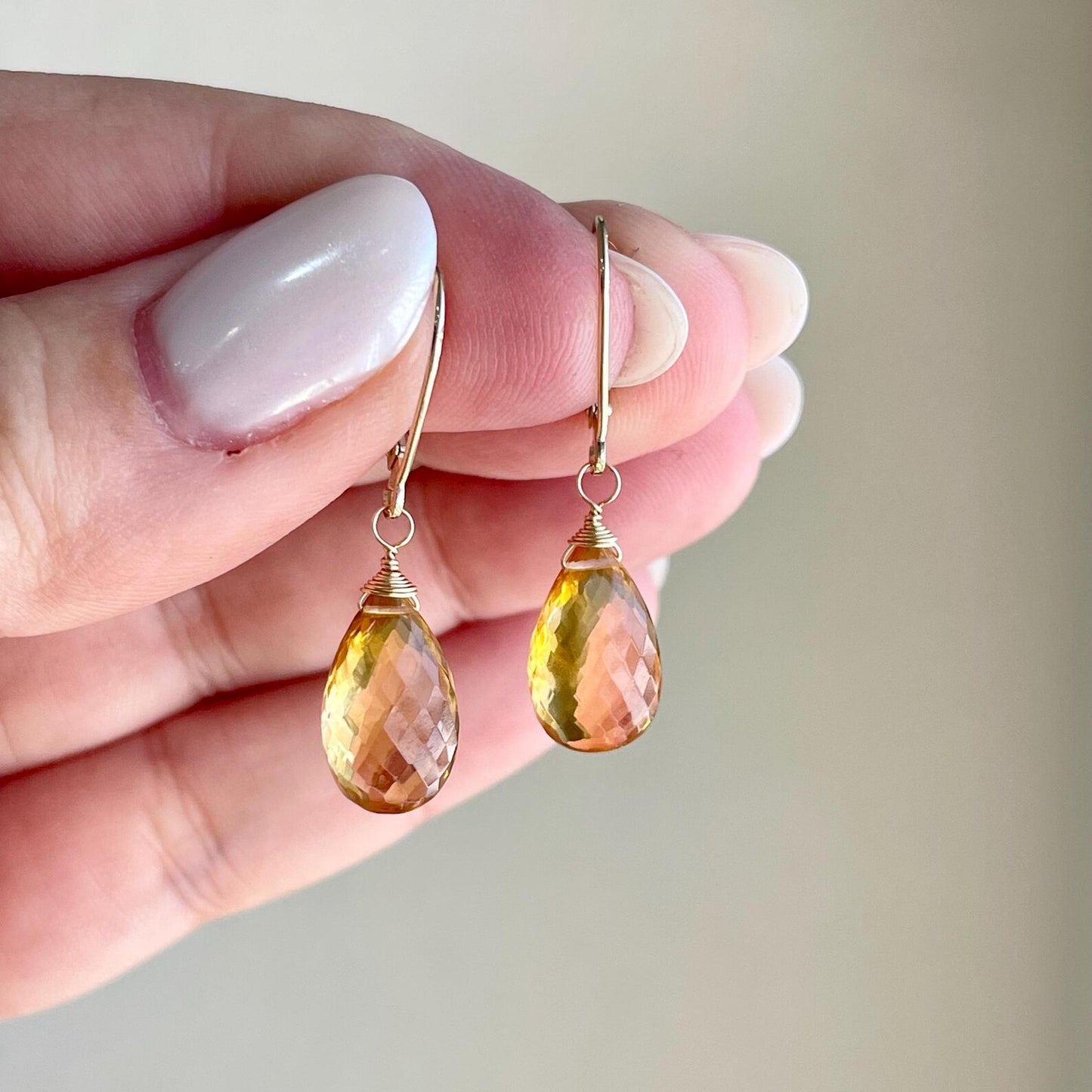 Yellow Topaz Earrings, Solid 14k Gold Teardrop Earrings, November Birthstone