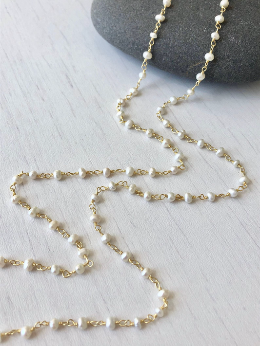 White Pearl Long Beaded Layering Necklace