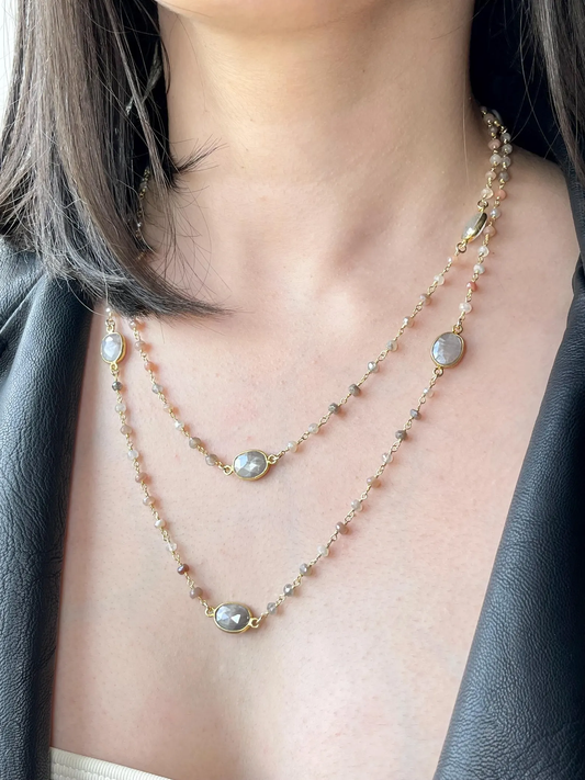Multicolor Moonstone Long Beaded Necklace