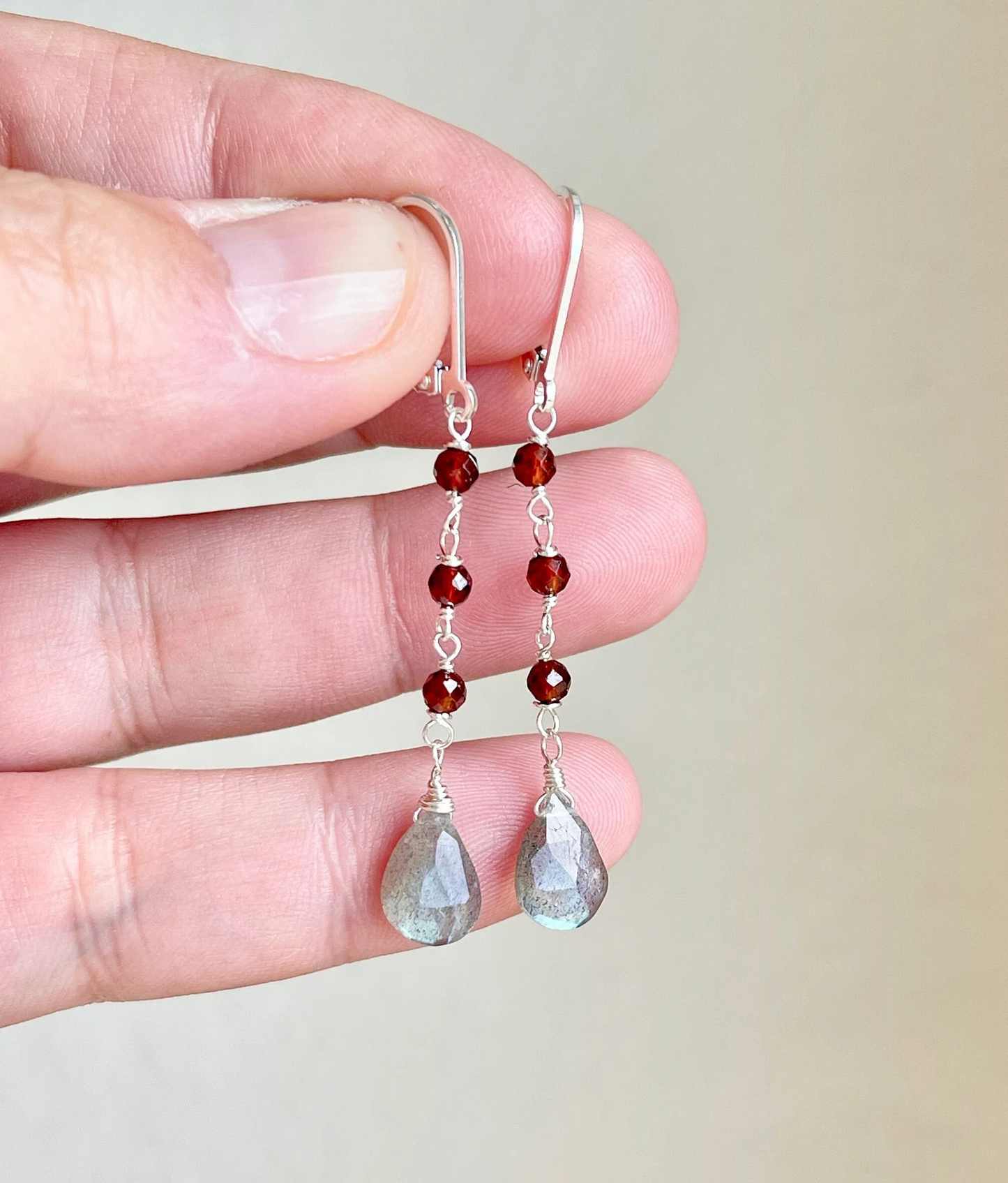 Labradorite and Garnet Wire Wrapped Earrings