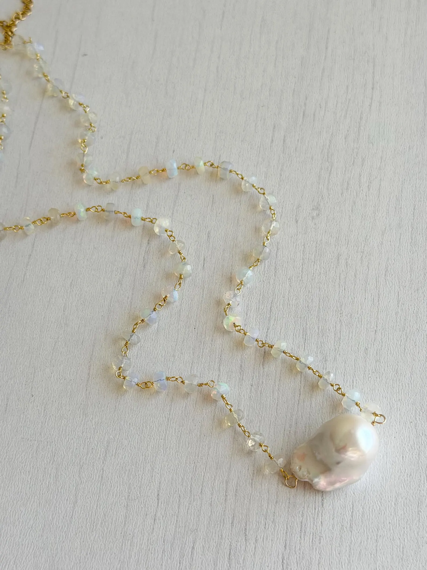 Baroque Pearl and Ethiopian Opal Beaded Necklace in Gold Filled, June and October Birthstone
