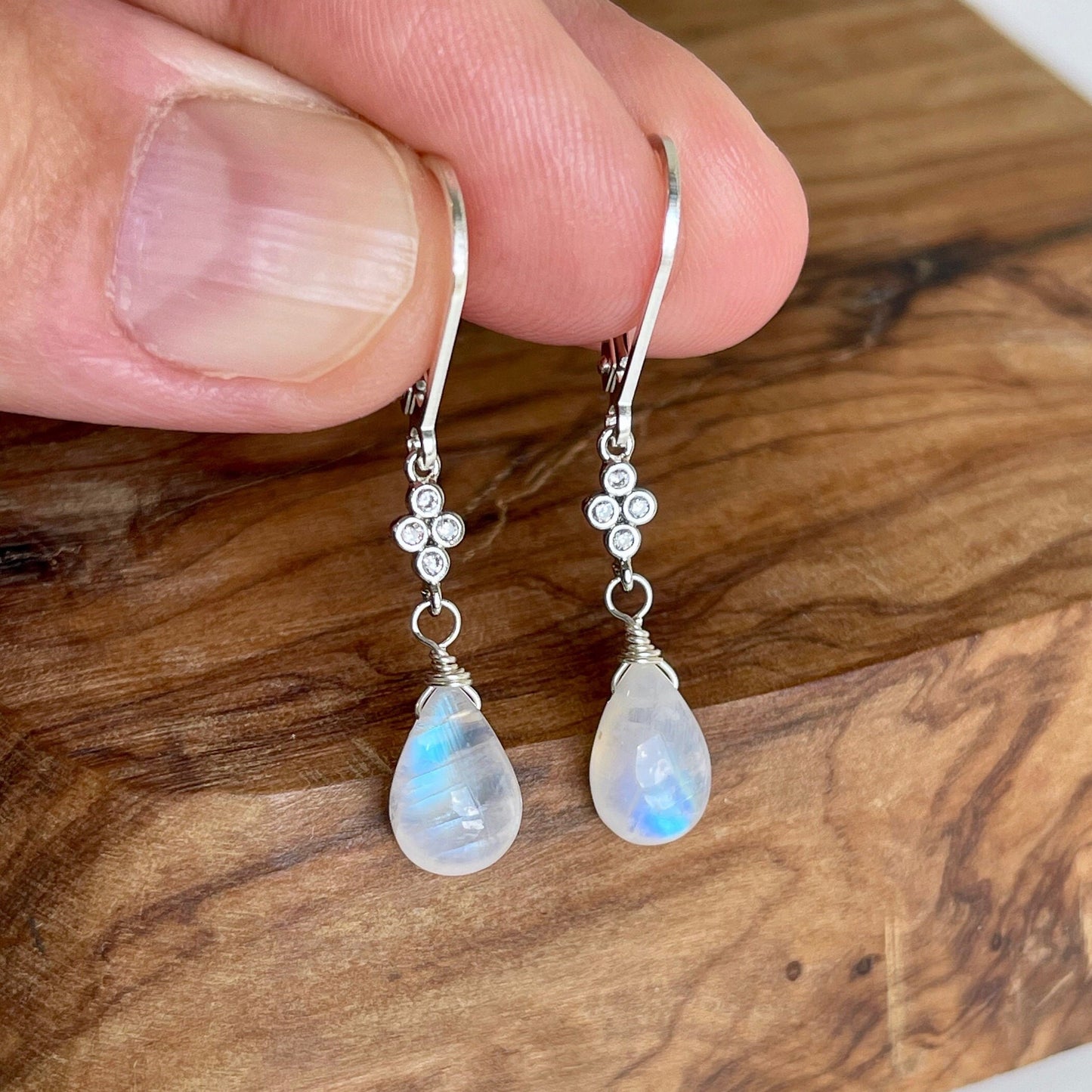 Rainbow Moonstone Teardrop Earrings