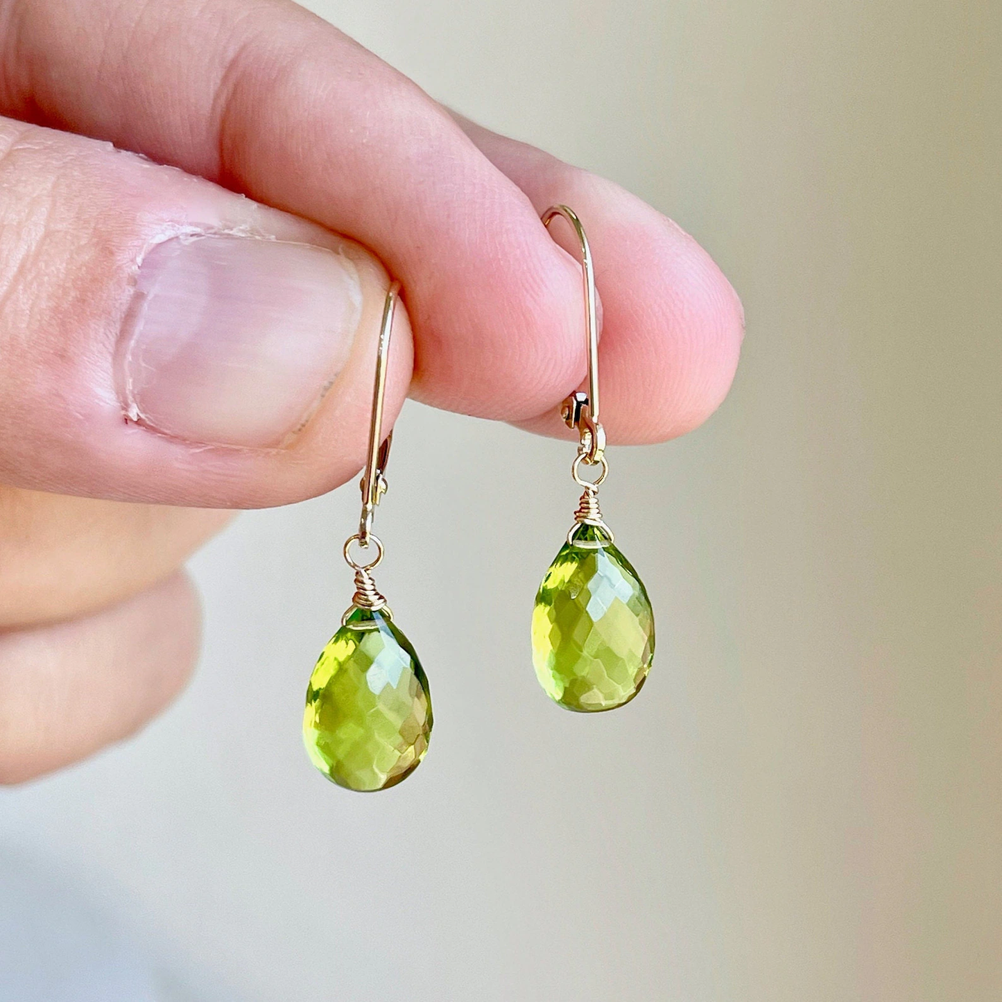 Peridot Teardrop Earrings- Solid 14k Gold August Birthstone
