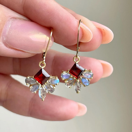 Labradorite and Garnet Flower Earrings