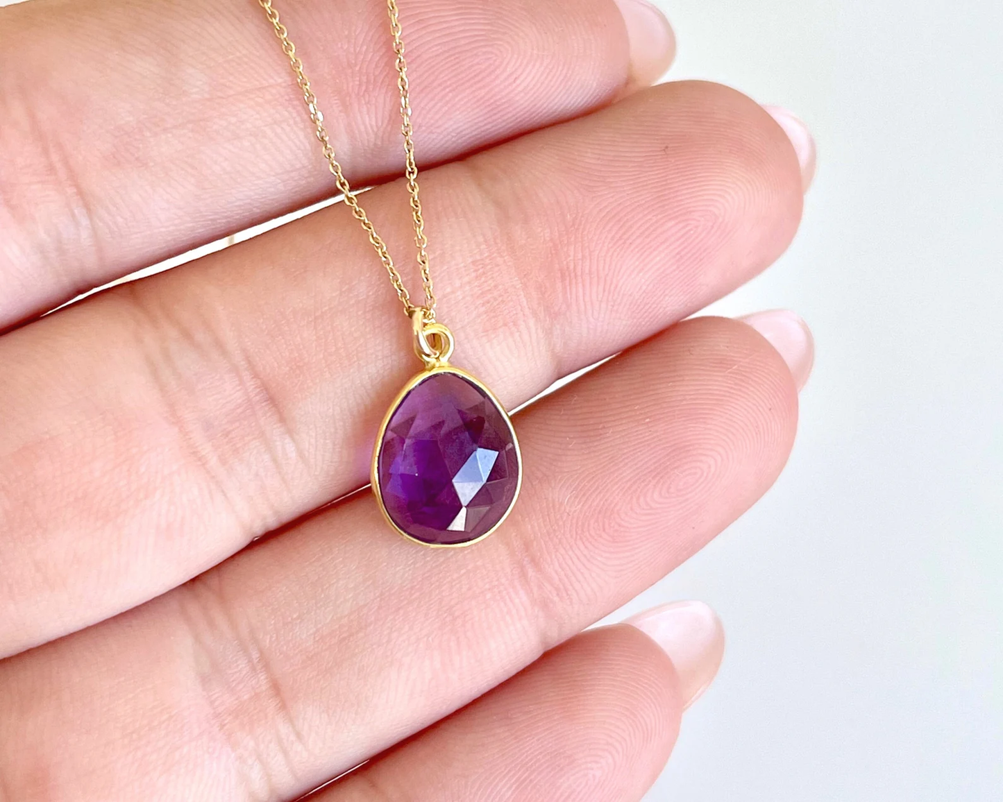 Amethyst Oval Necklace- Solid 14k Gold February Birthstone
