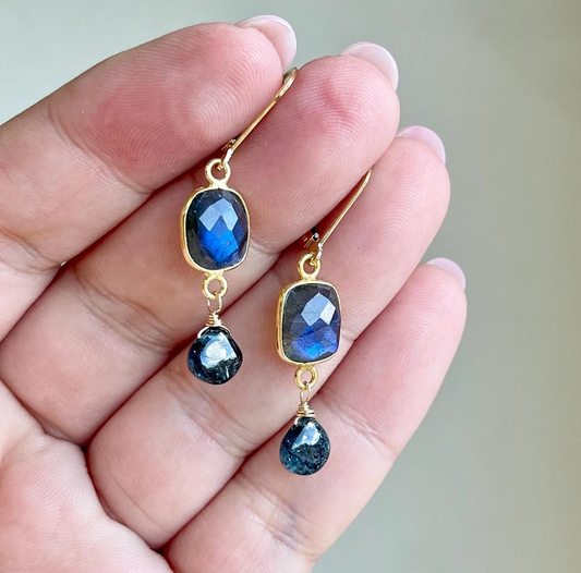 Labradorite and Blue Tourmaline Earrings