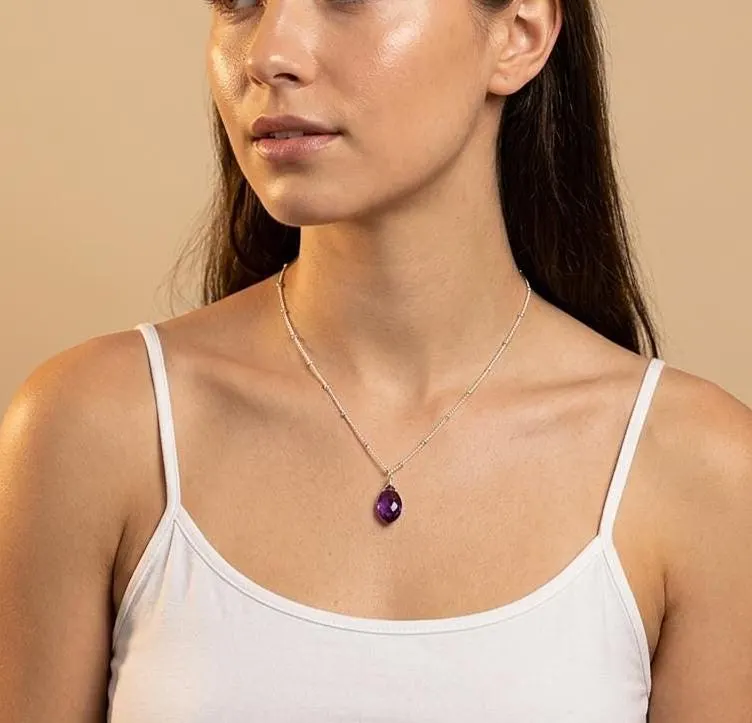 Amethyst Pointy Drop Necklace- February Birthstone