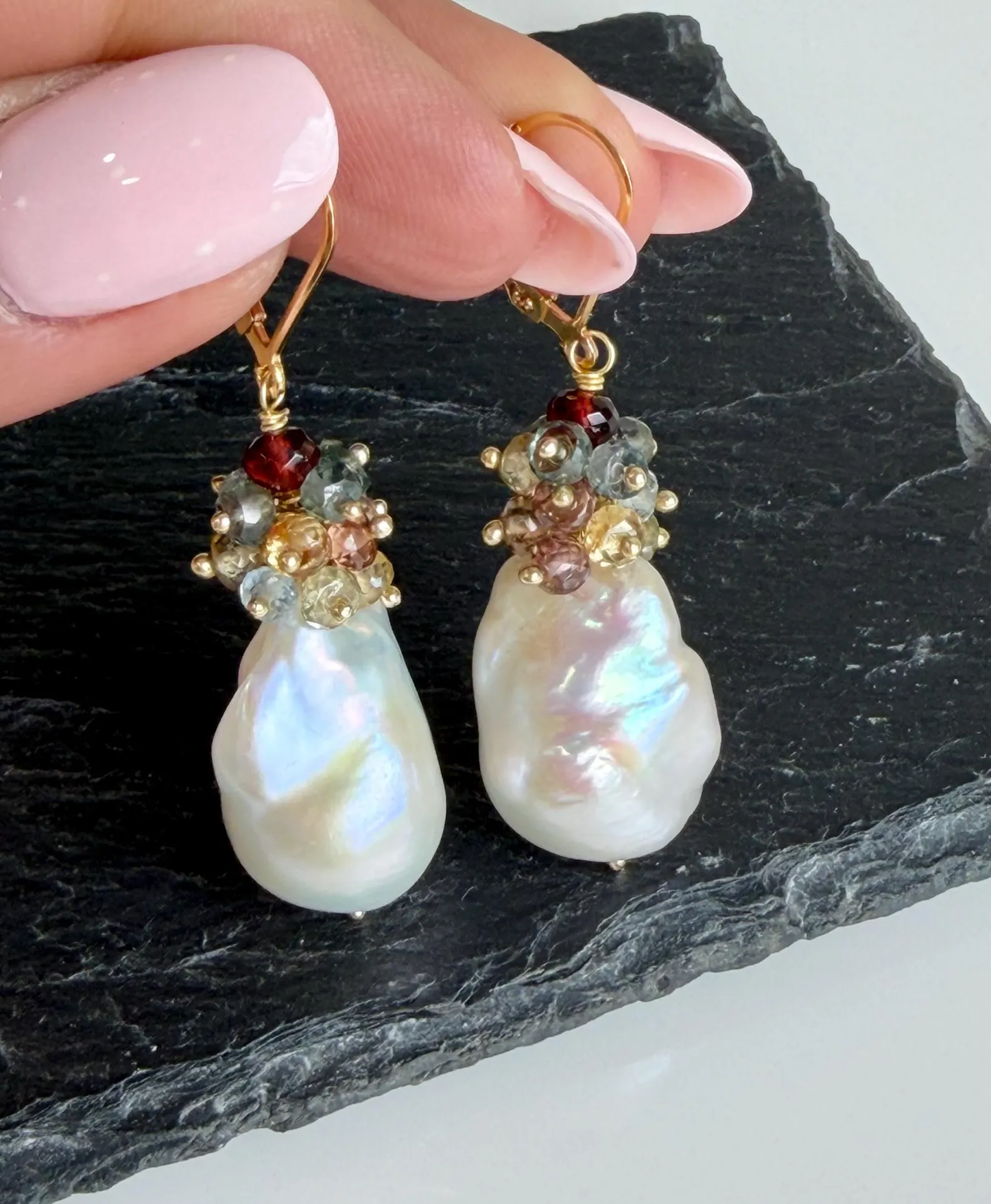 Baroque Pearl and Sapphire Statement Earrings- June Birthstone