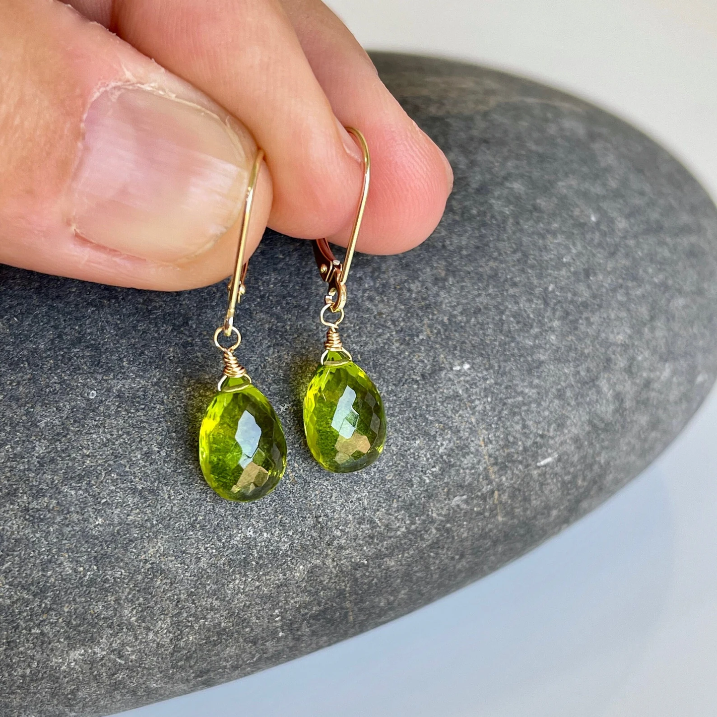 Peridot Teardrop Earrings- Solid 14k Gold August Birthstone