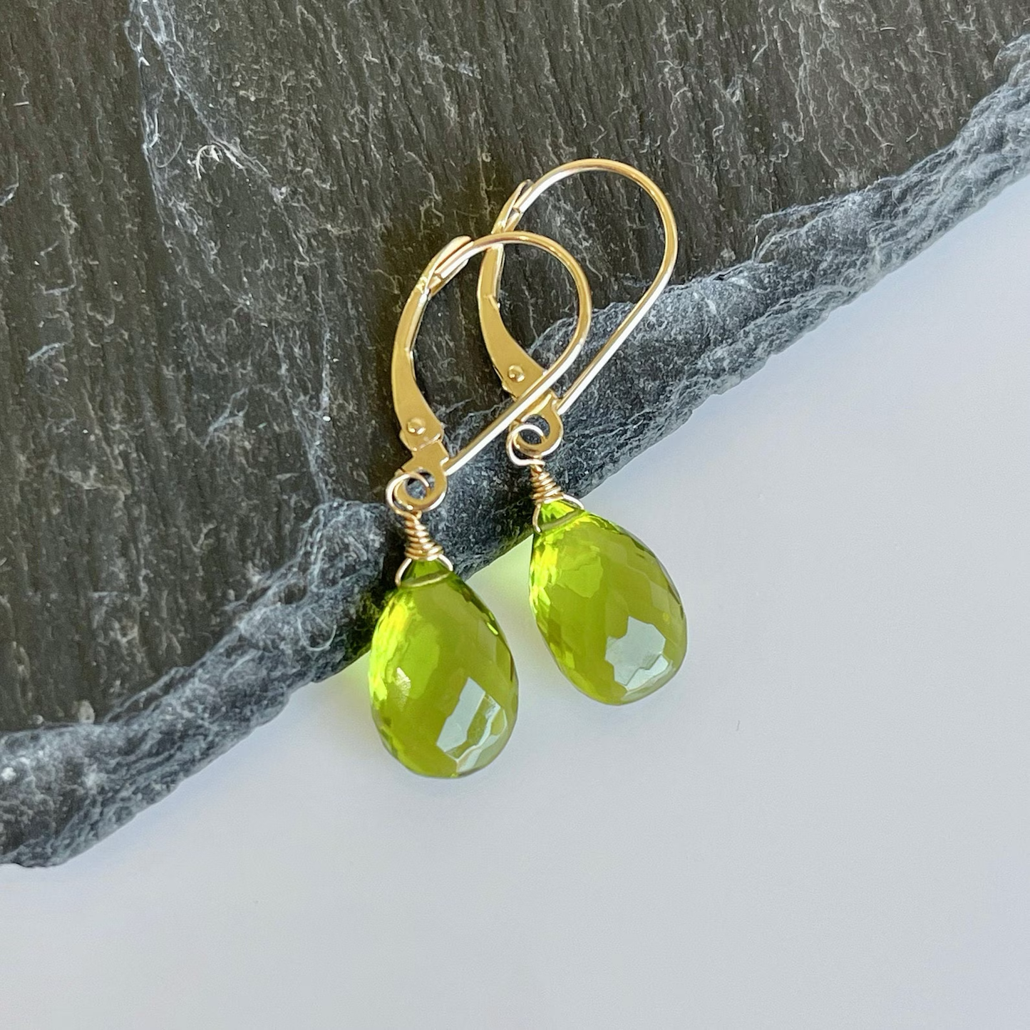 Peridot Teardrop Earrings- Solid 14k Gold August Birthstone