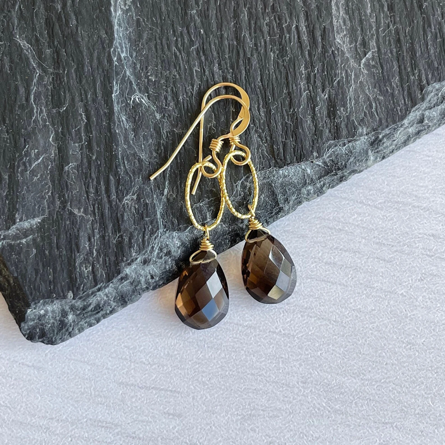Smokey Topaz Teardrop Earrings
