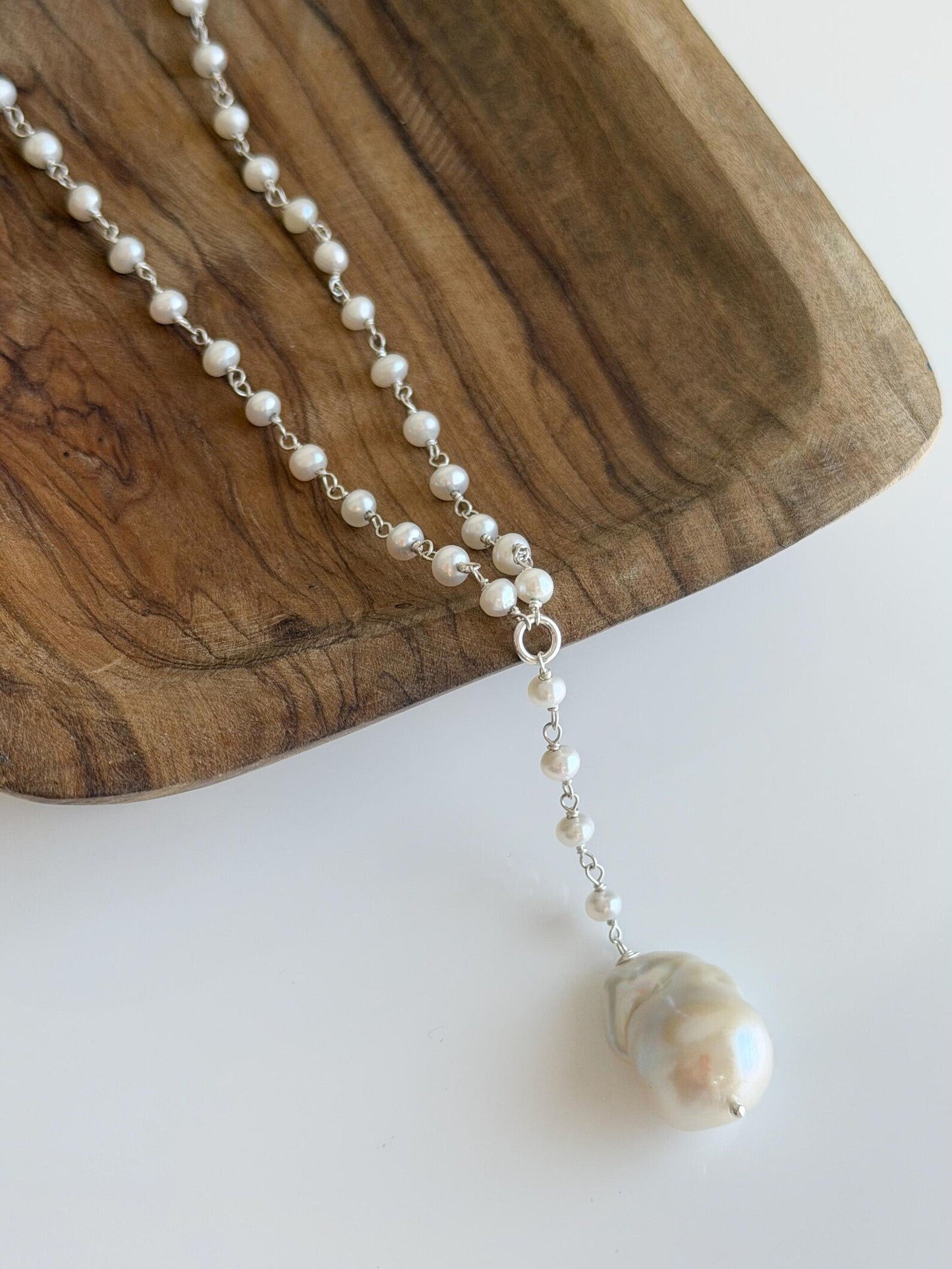 Baroque White Pearl Lariat Necklace