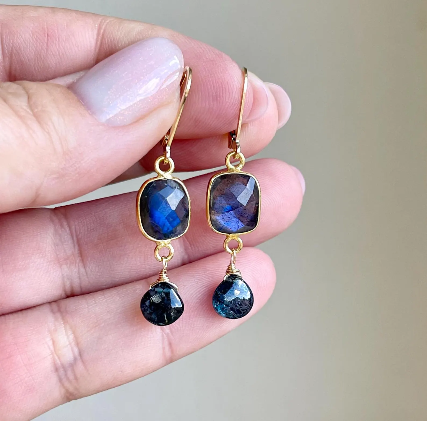 Labradorite and Blue Tourmaline Earrings