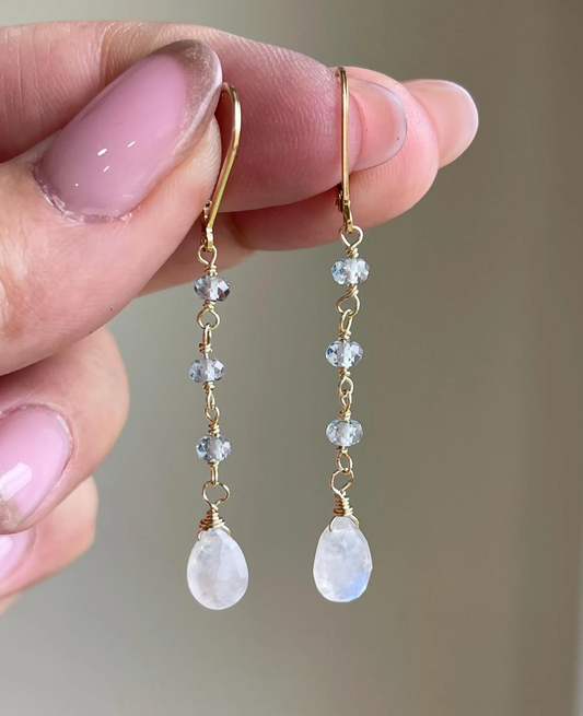 Moonstone and Aquamarine Dangle Earrings